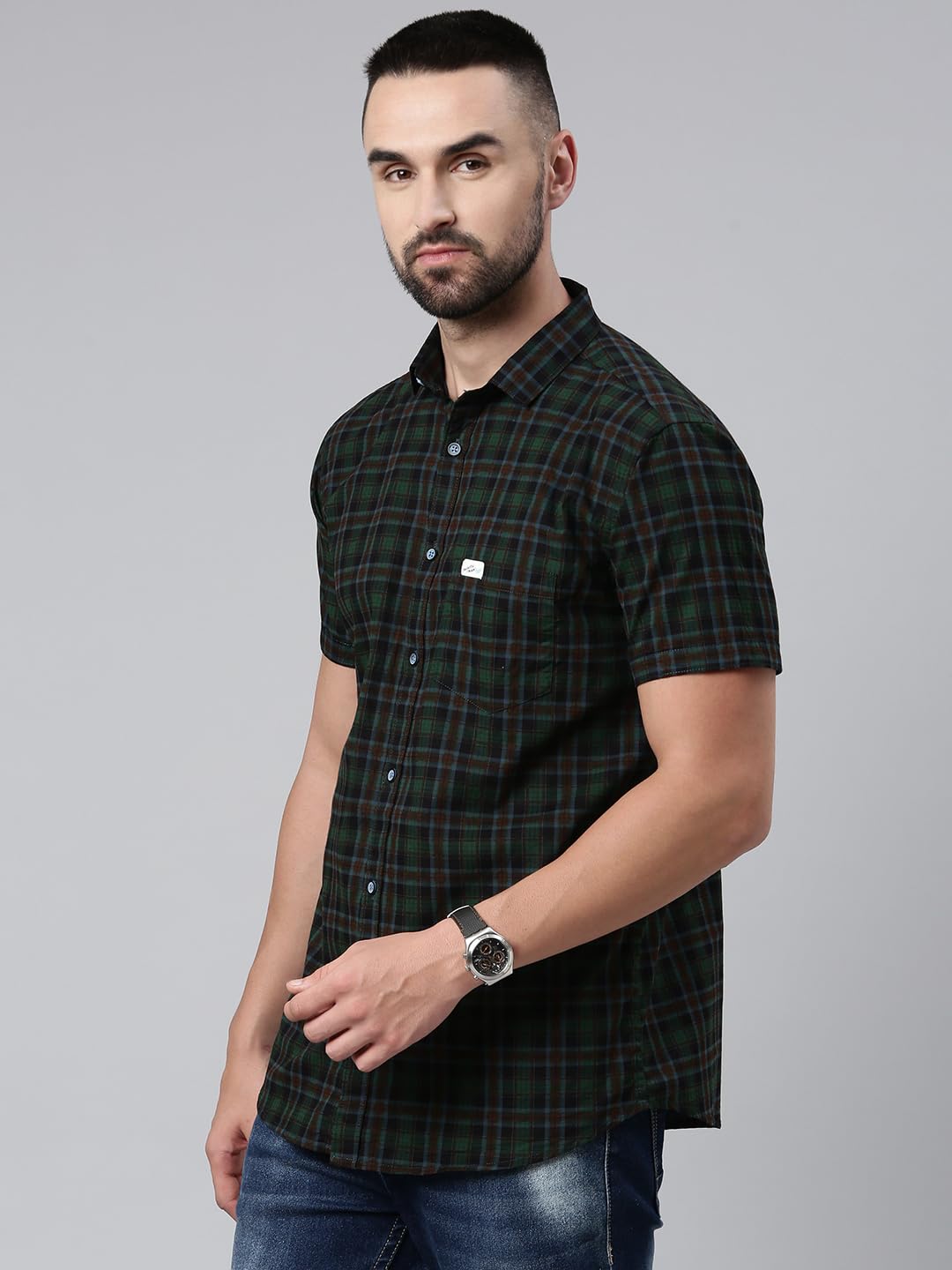 Majestic Men's Cotton Checkered Casual Shirt - Green - Image 3