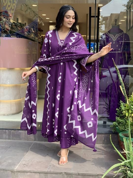 Rangnavi Purple Cotton Anarkali Kurta Set for Women - Image 2