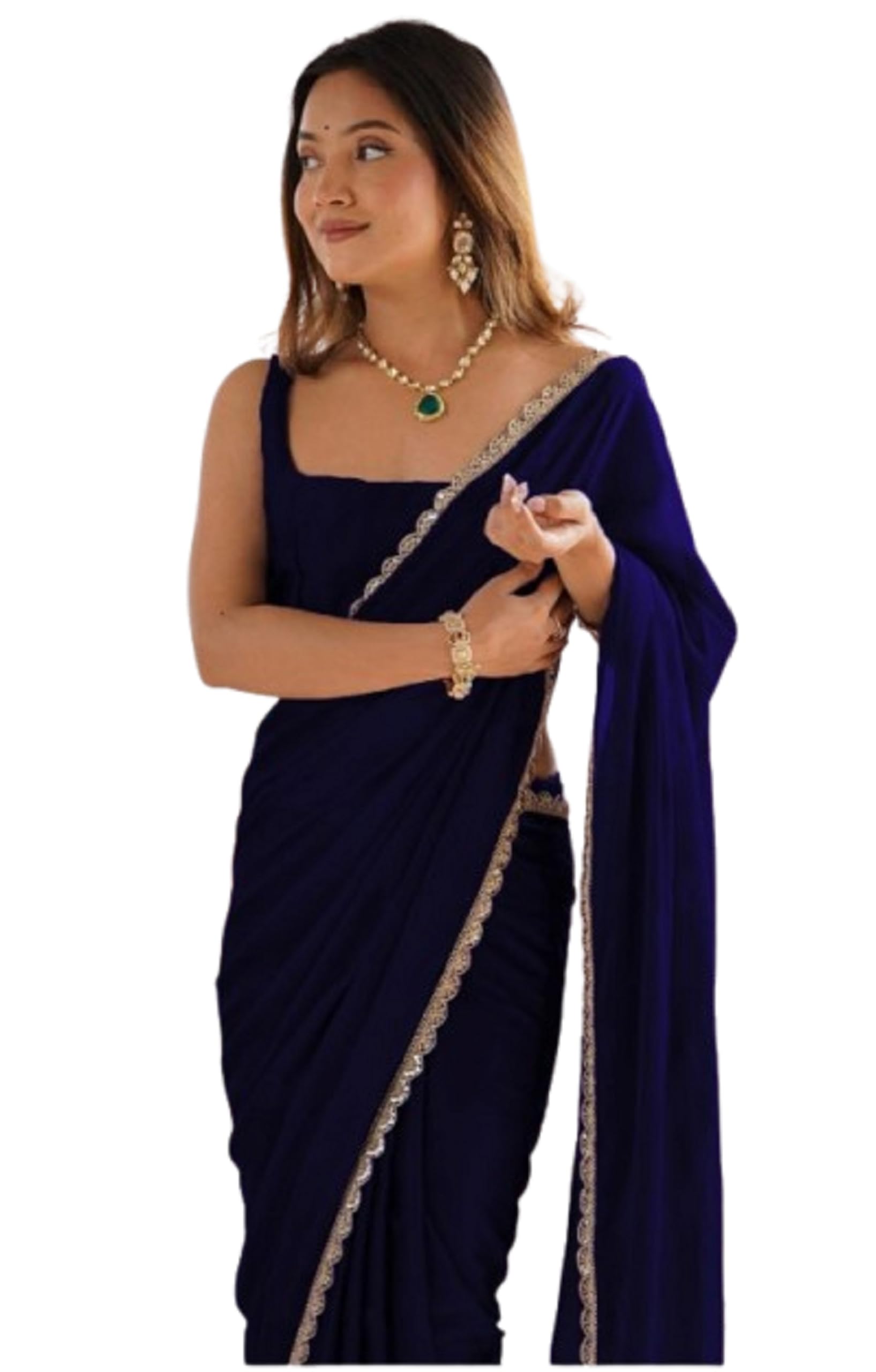 SATAZ Saree for Women - Navy Blue Georgette