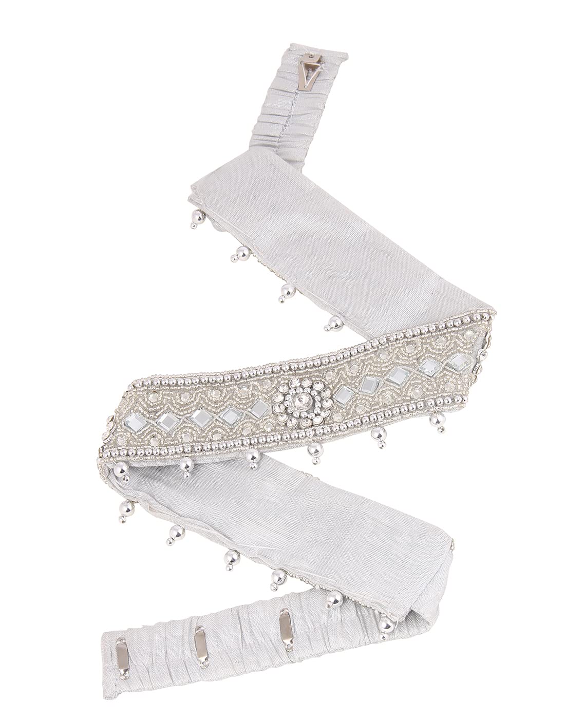 VAMA Women's Embroidery Work Cloth Vaddanam Belt - Silver White