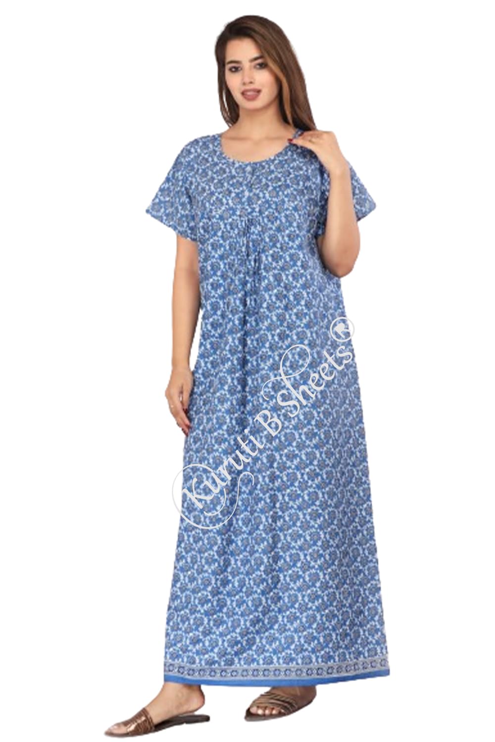 Kuruti Women's Cotton Nighty - Sky Blue - Image 4