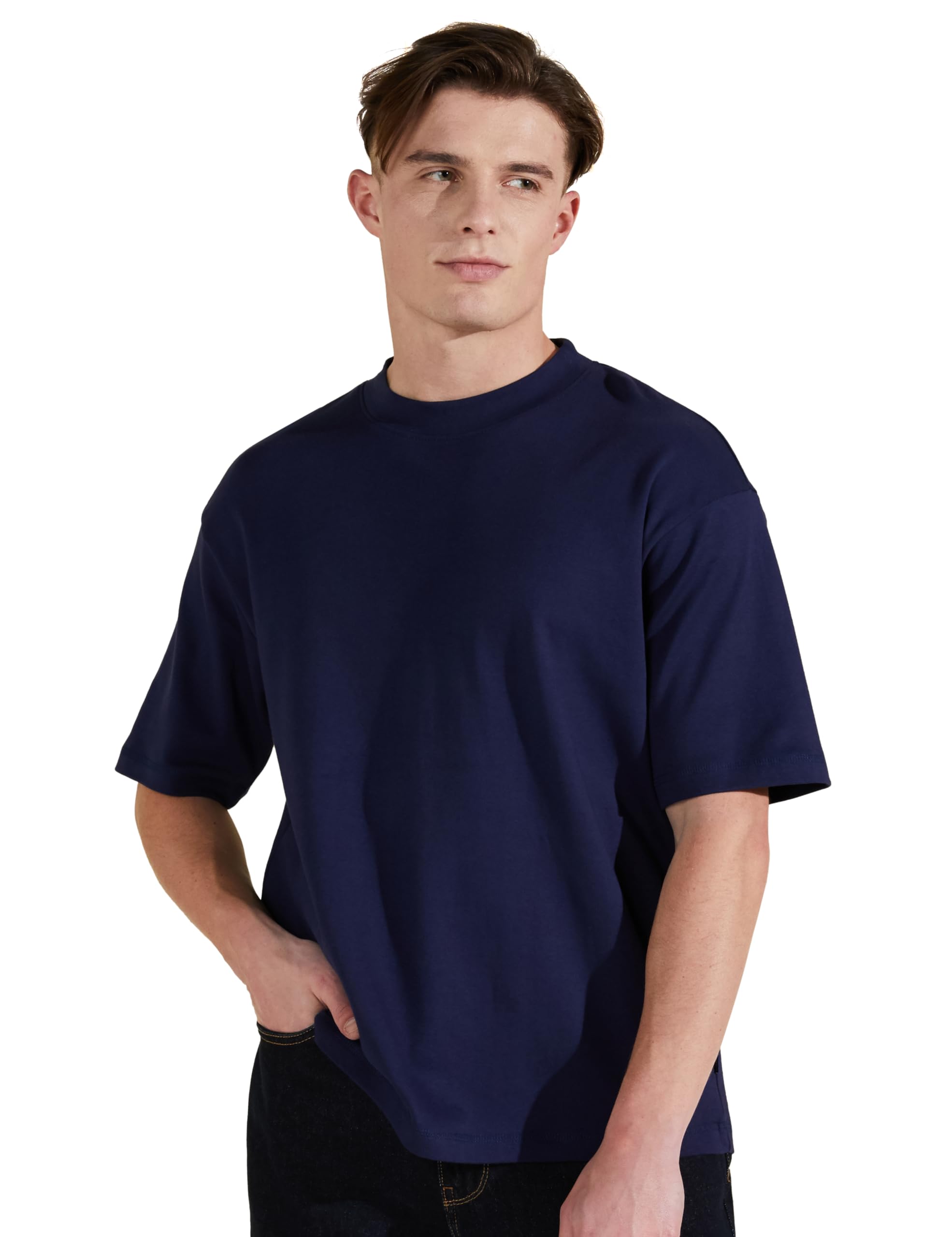 Symbol Men Cotton Solid Oversized T-Shirt - Navy
