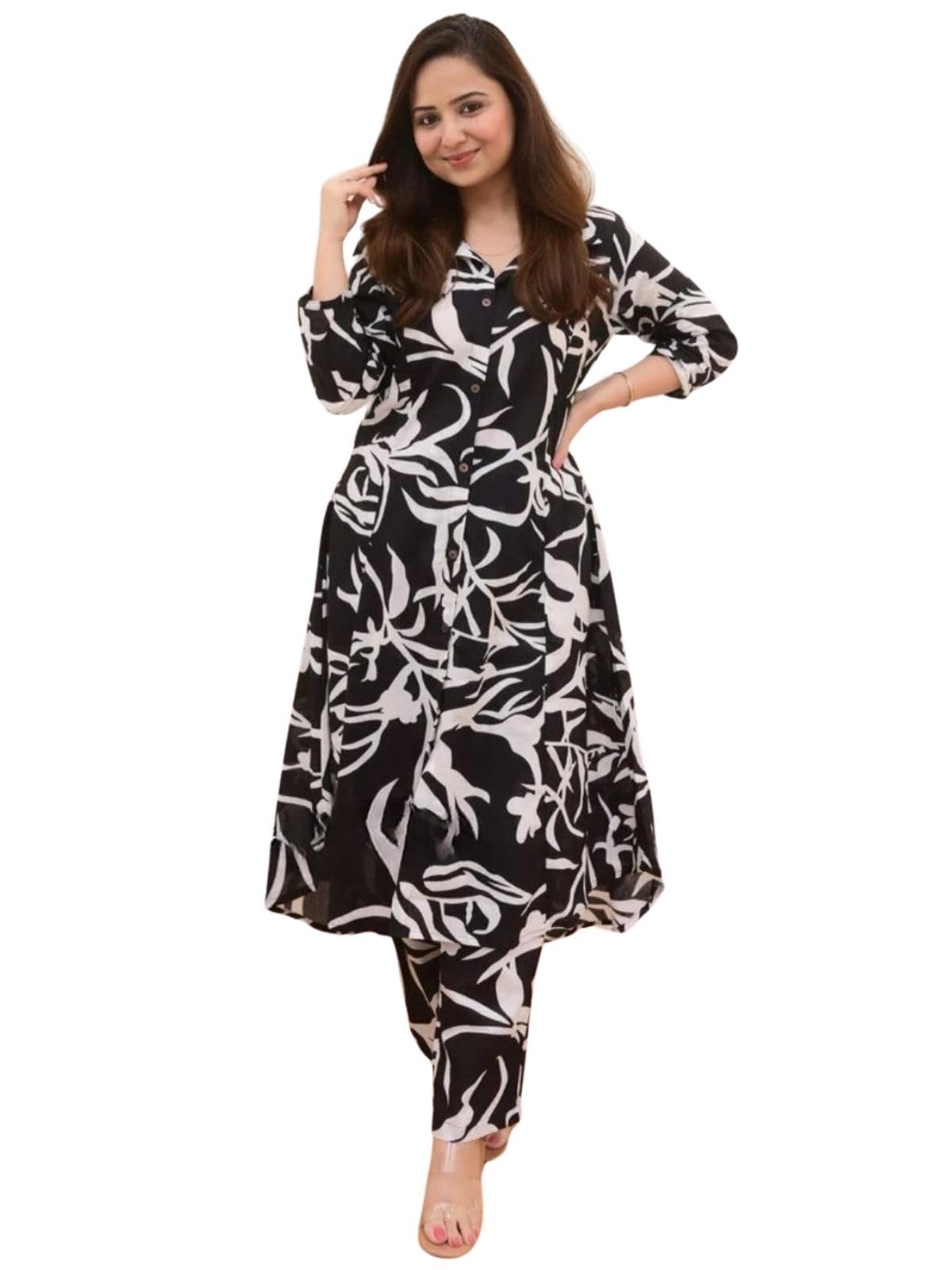 GRECIILOOKS Women's Kurta Co-ord Set - Black