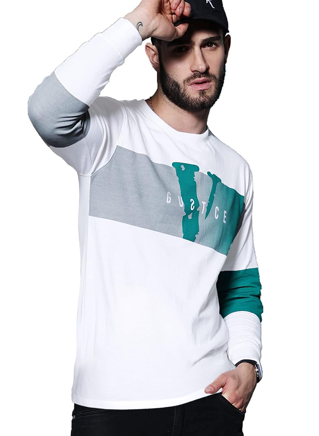 JUARI Men's Printed Full Sleeve T-Shirt - White