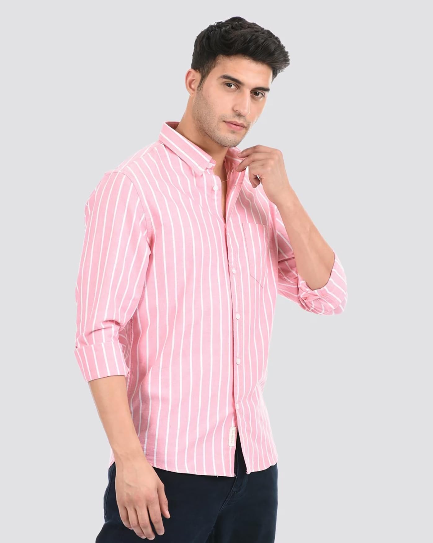 U-TURN Men's Slim Fit Casual Shirt - Pink Striped - Image 2