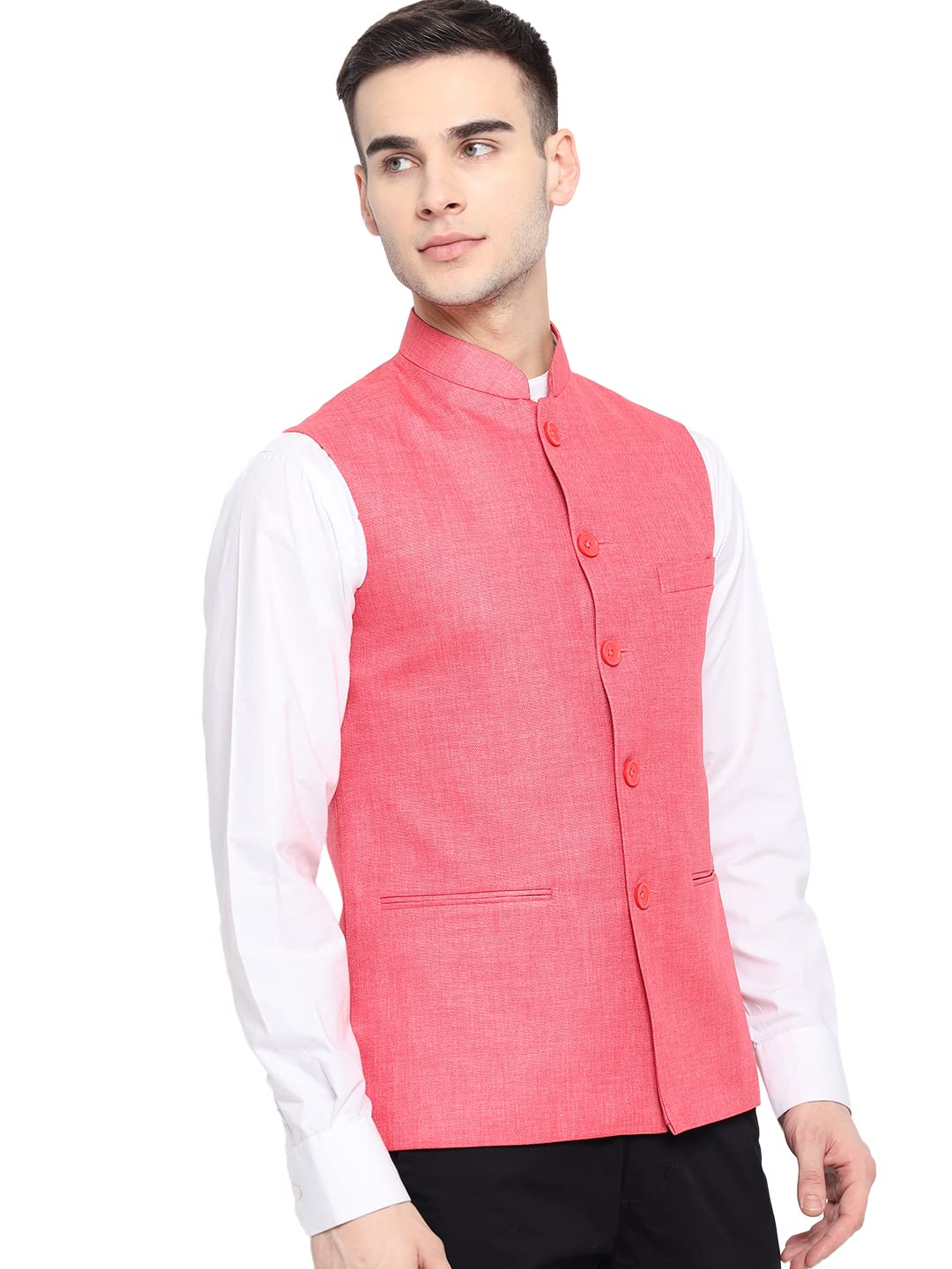 Vastraa Fusion Men Nehru Jacket - Rose - Image 3