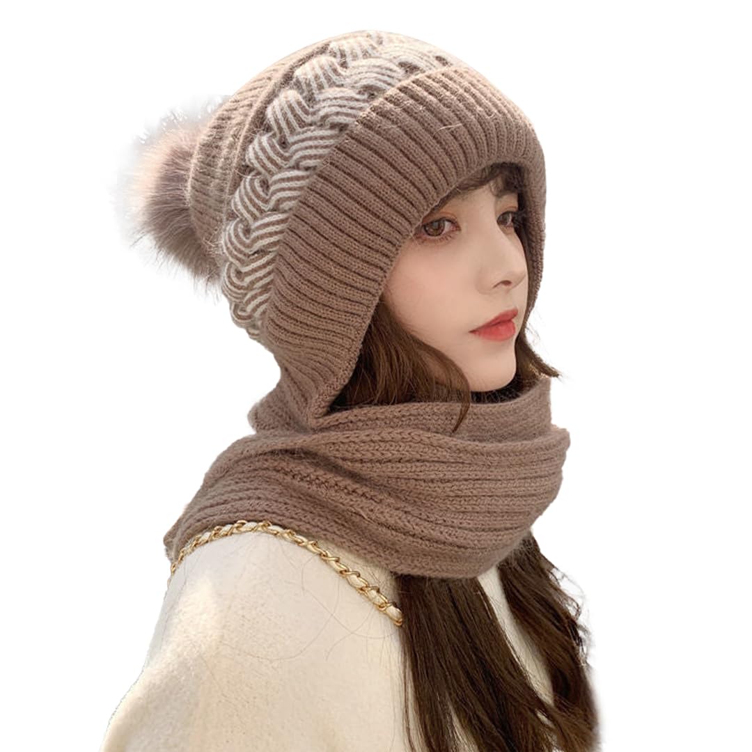 SYGA Women's Winter Knit Hat & Scarf Set - Khaki