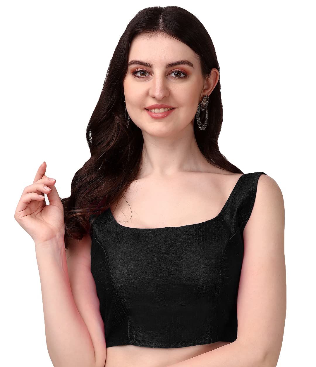 Pujia Mills Women's Deep Neck Silk Sleeveless Blouse - Black
