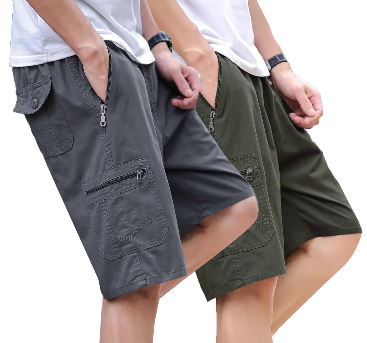 Lymio Men's Casual Cotton Shorts - Grey Olivegreen
