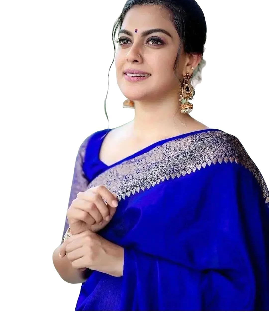 C J Enterprise Women's Kanjivaram Silk Saree - Royal Blue