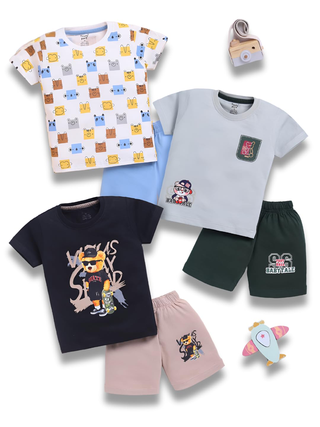 Toonyport Boys Cotton T-Shirt & Shorts Set - Animal Prints