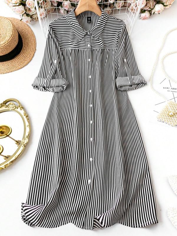 Sheetal Associates Women's Black & White Striped Shirt Dress - Image 2