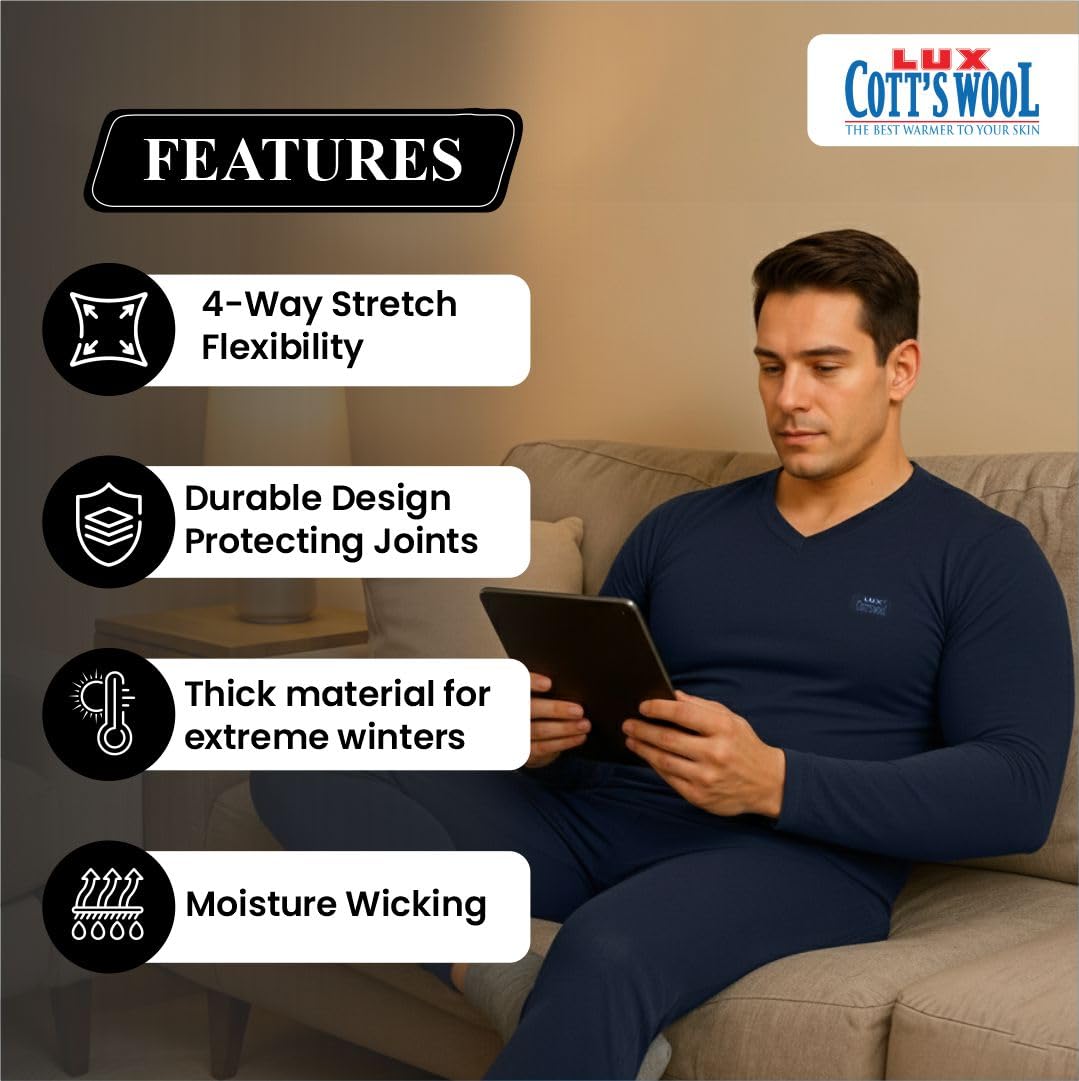 Lux Cottswool Men's Thermal Set - Blue - Image 3