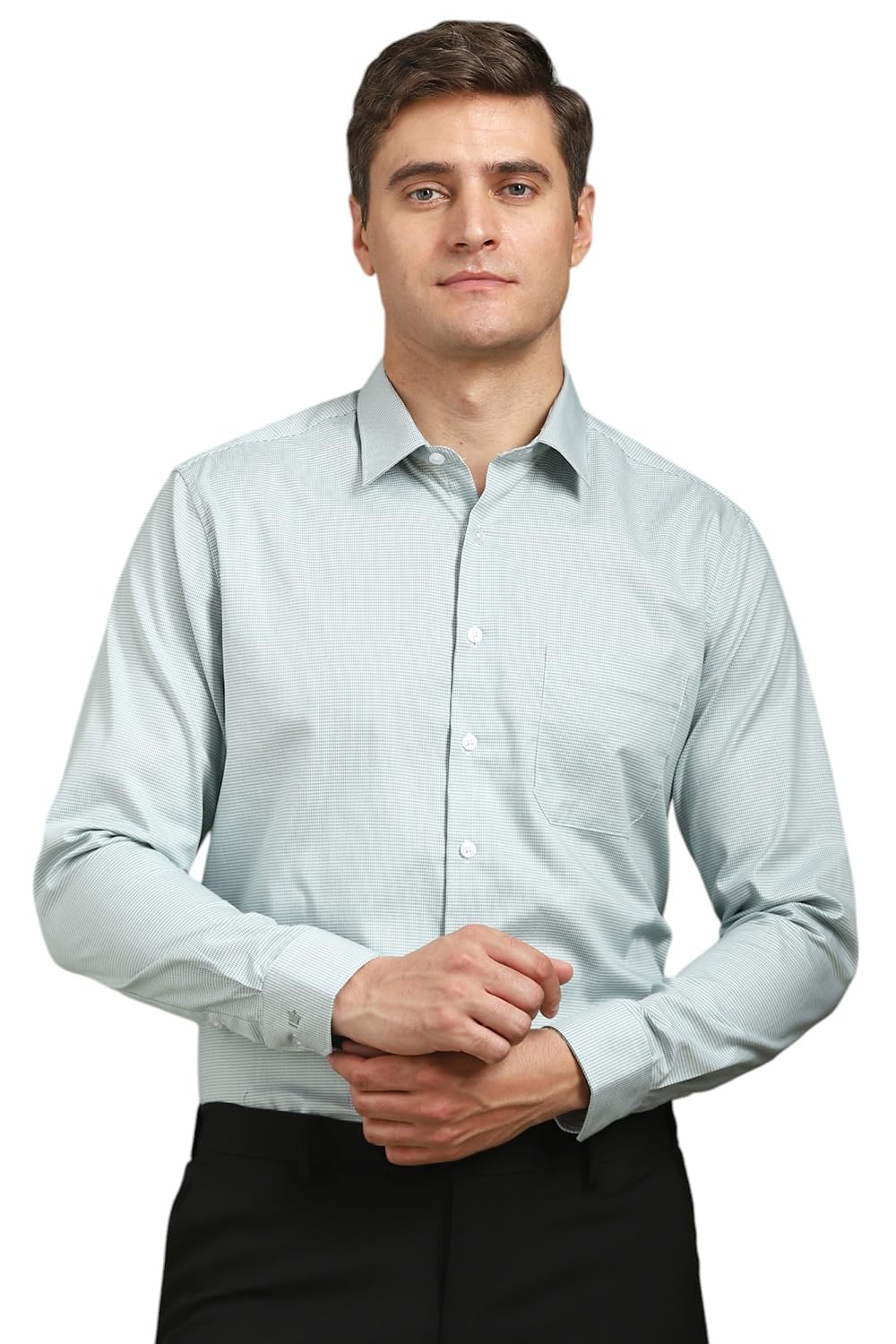 Louis Philippe Men Green Print Cotton Formal Shirt