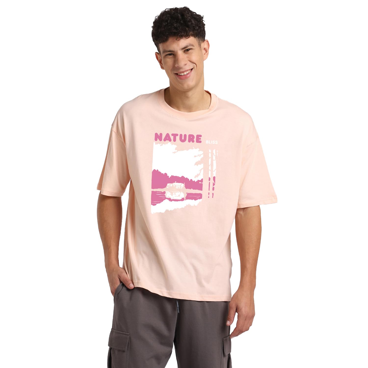 Nobero Men's Cotton Solid Oversized T-Shirt - Blush