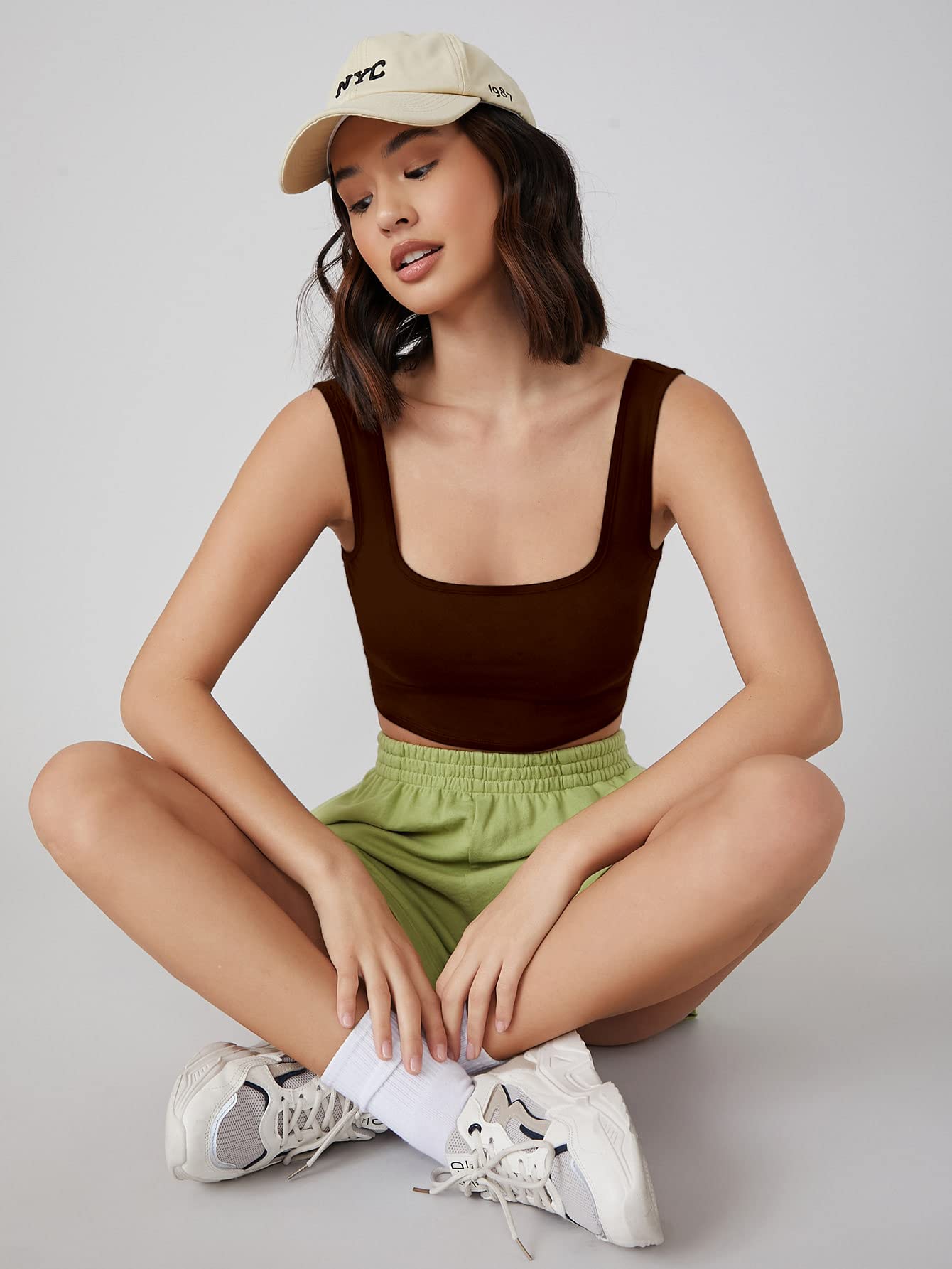 Aahwan Brown Ribbed Square Neck Crop Tank Top for Women - Image 5