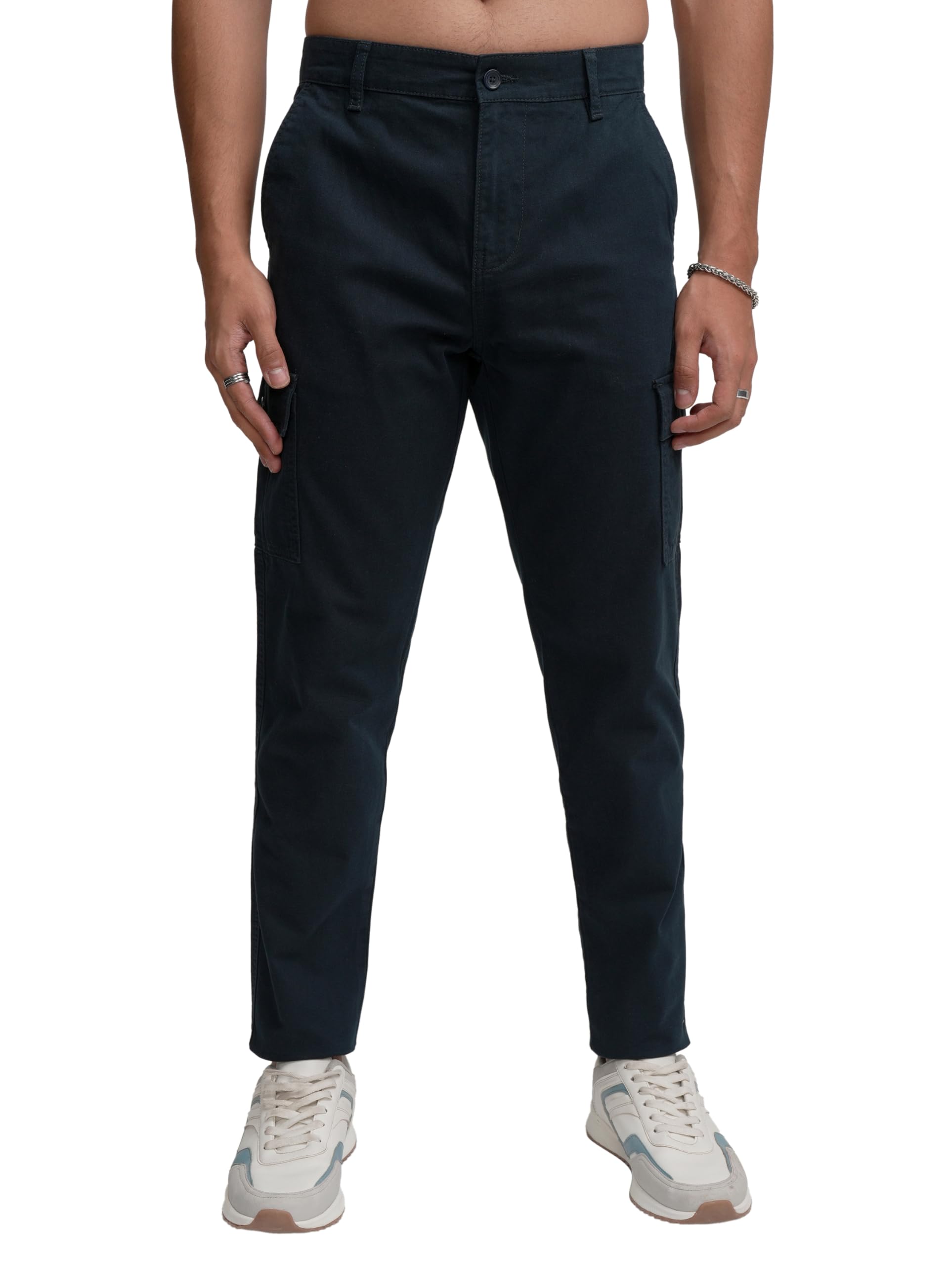 Highlander Men's Navy Tapered Cargo Trousers