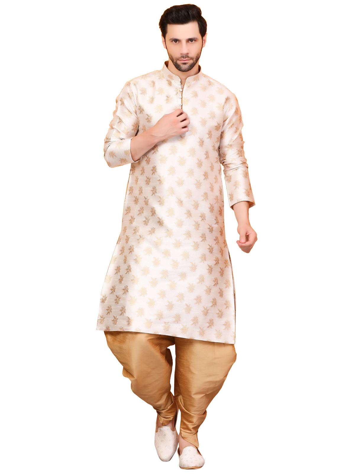 Over Crowd Men Floral Kurta Salwar Set - Cream Gold
