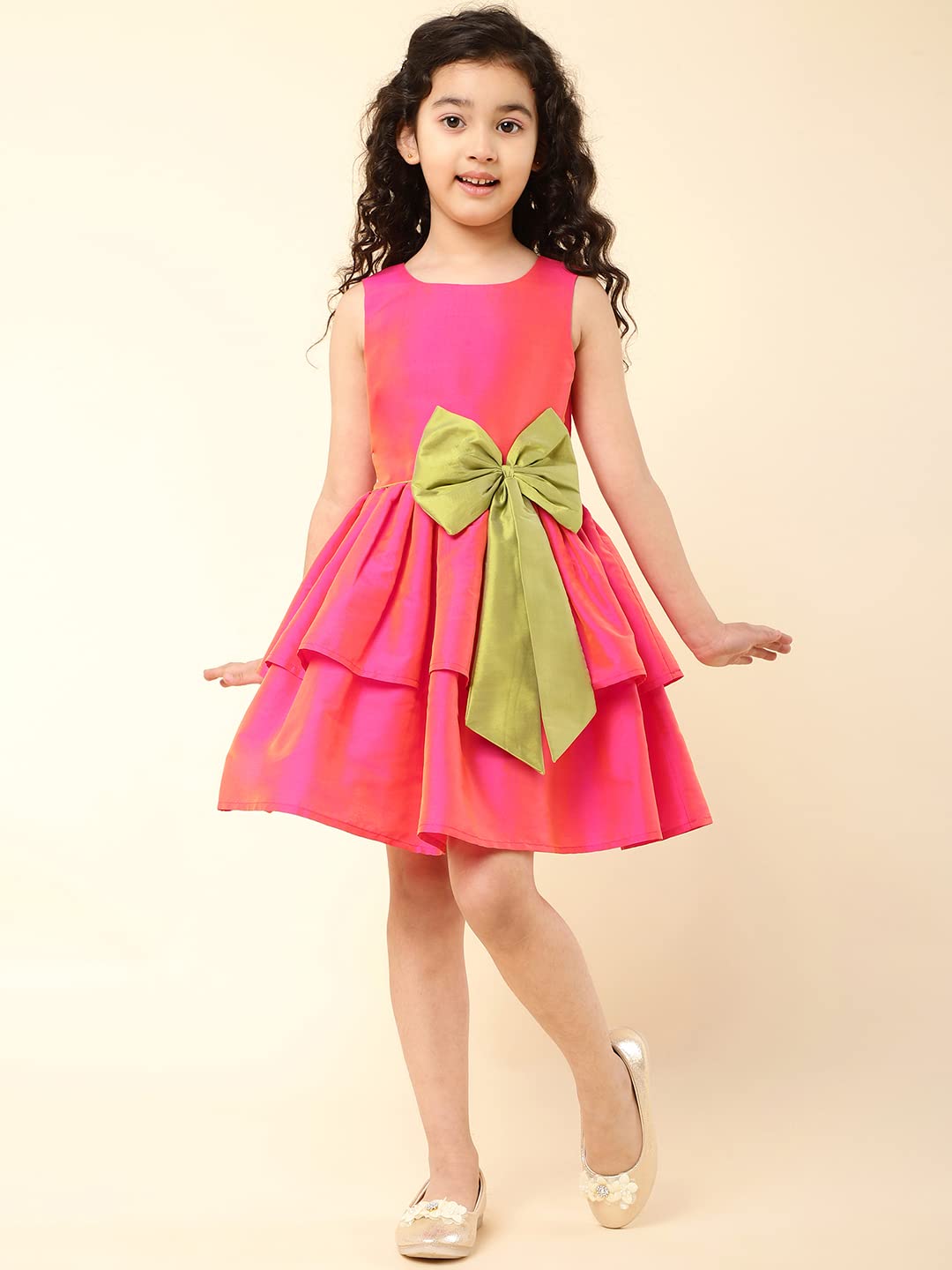 A.T.U.N Girl Synthetic Skater Dress - Hot Pink Lime Green - Image 2