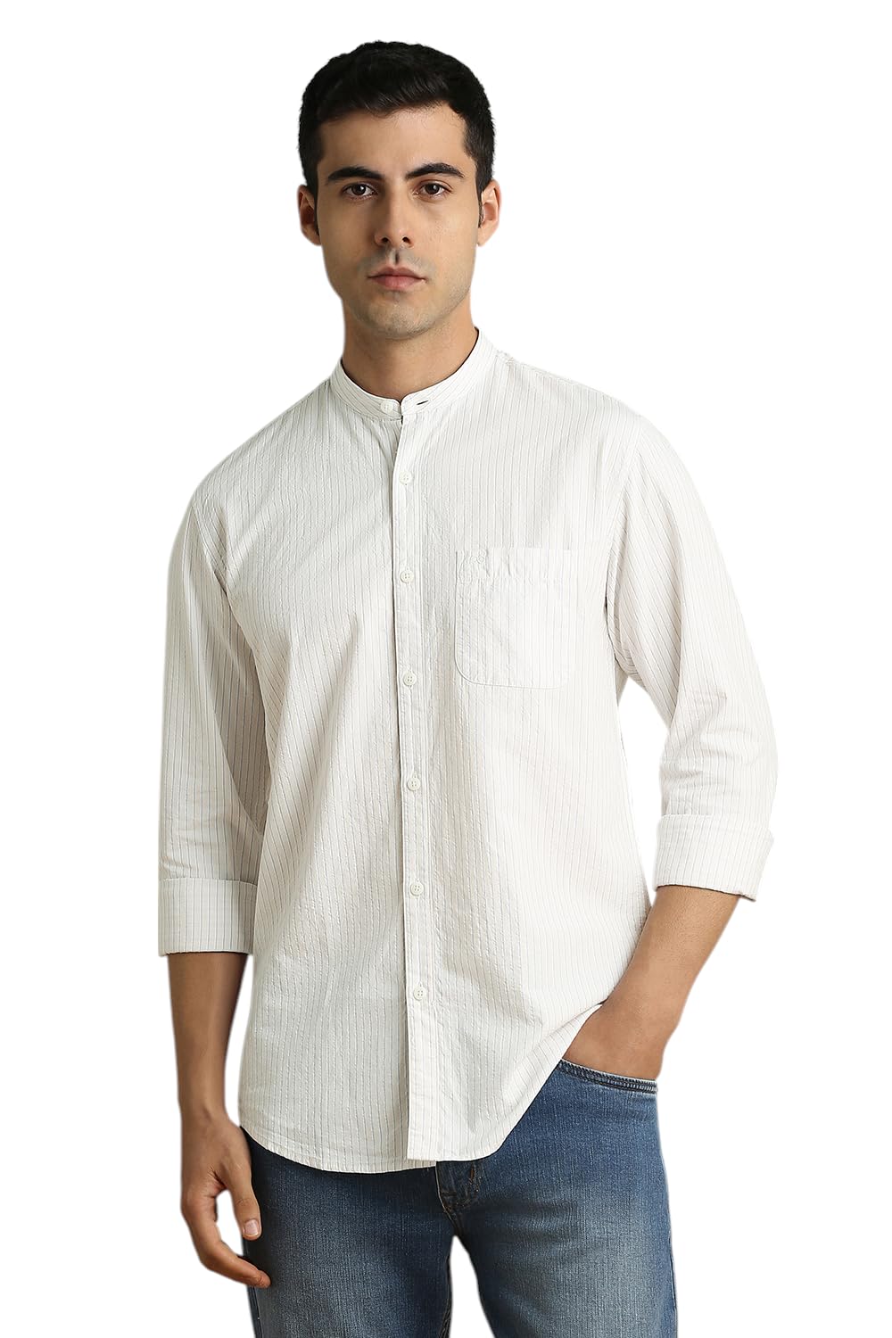 Peter England Men's Slim Fit Shirt - Beige