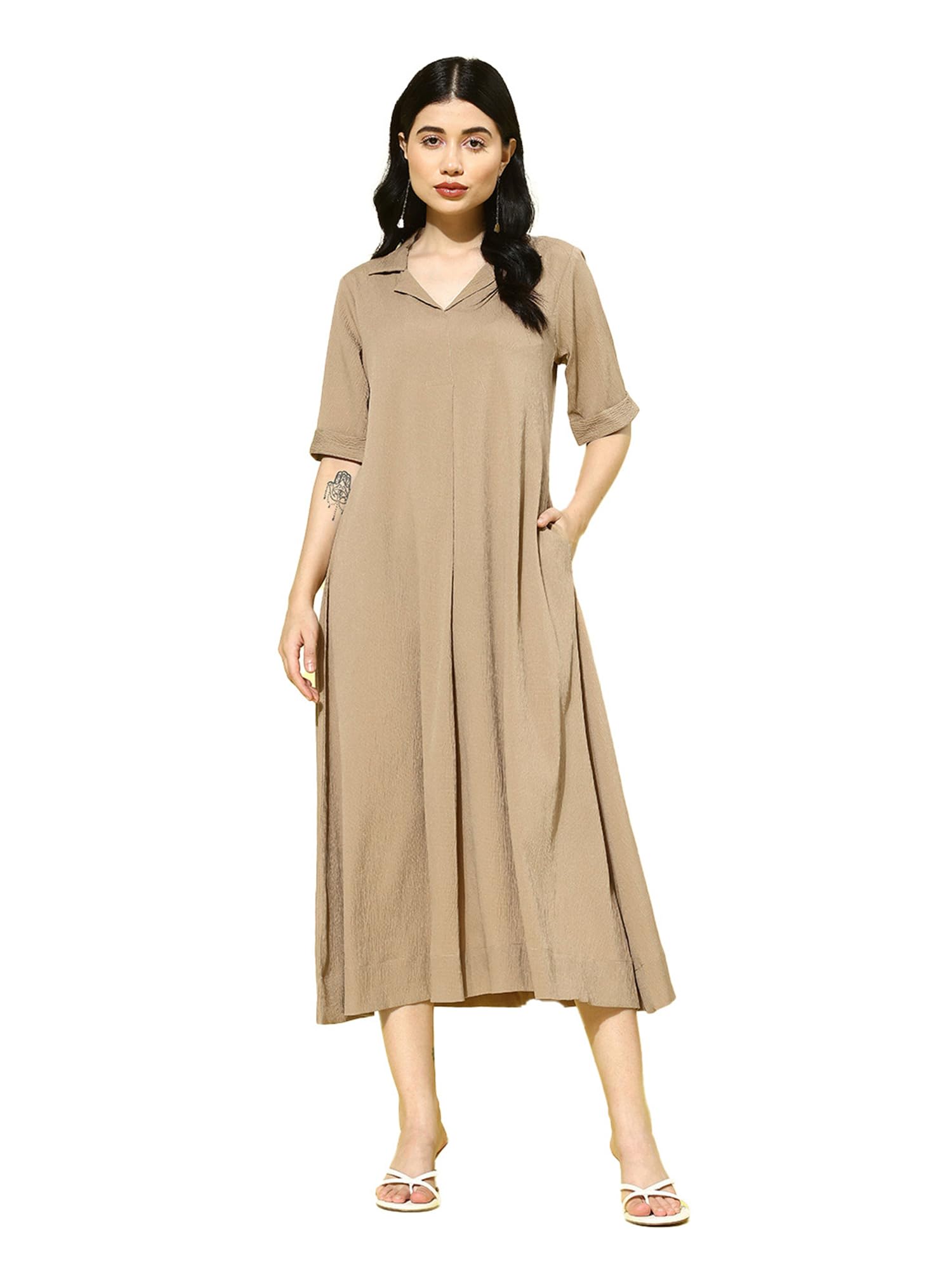 Varanga Women Beige A-Line Dress