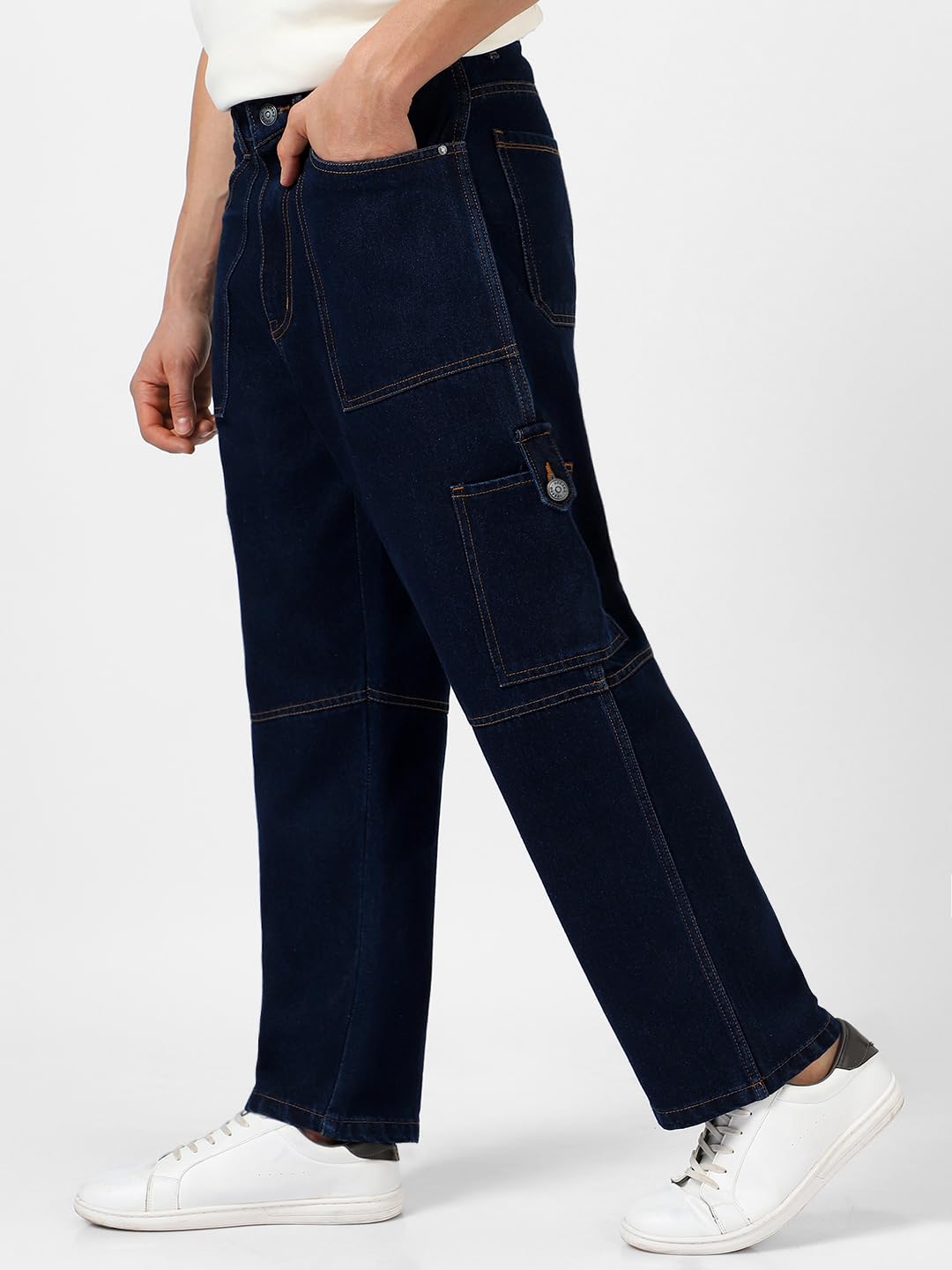 Urbano Fashion Men's Dark Blue Cargo Jeans - Image 3