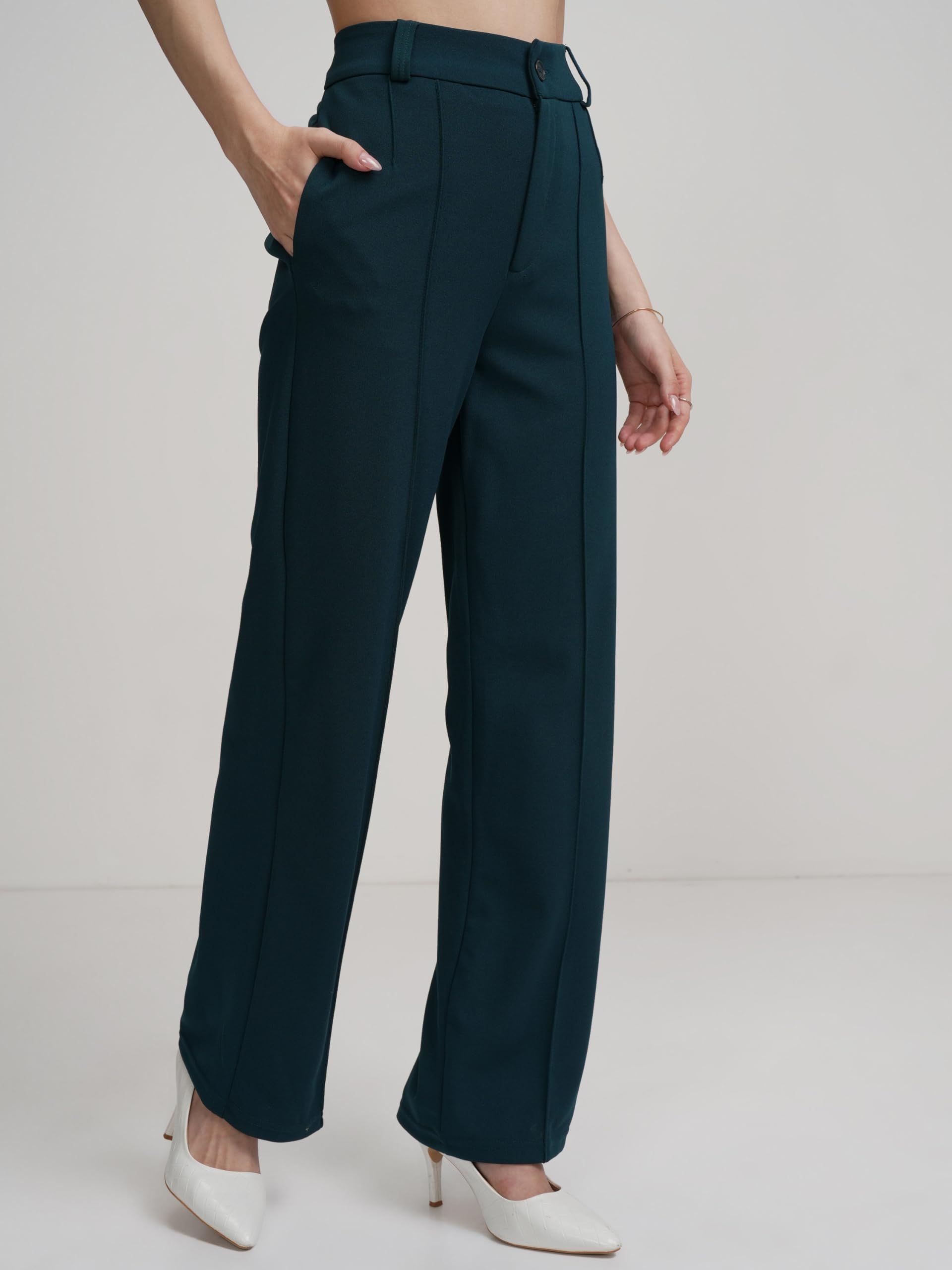 Tokyo Talkies Women's Straight Pants - Teal - Image 4