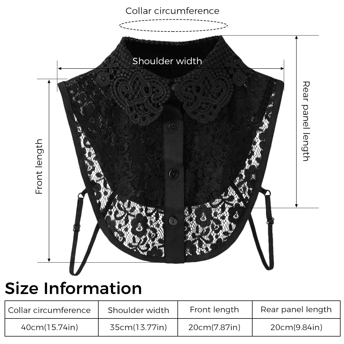 PALAY Lace Fake Collar for Women - Black - Image 2