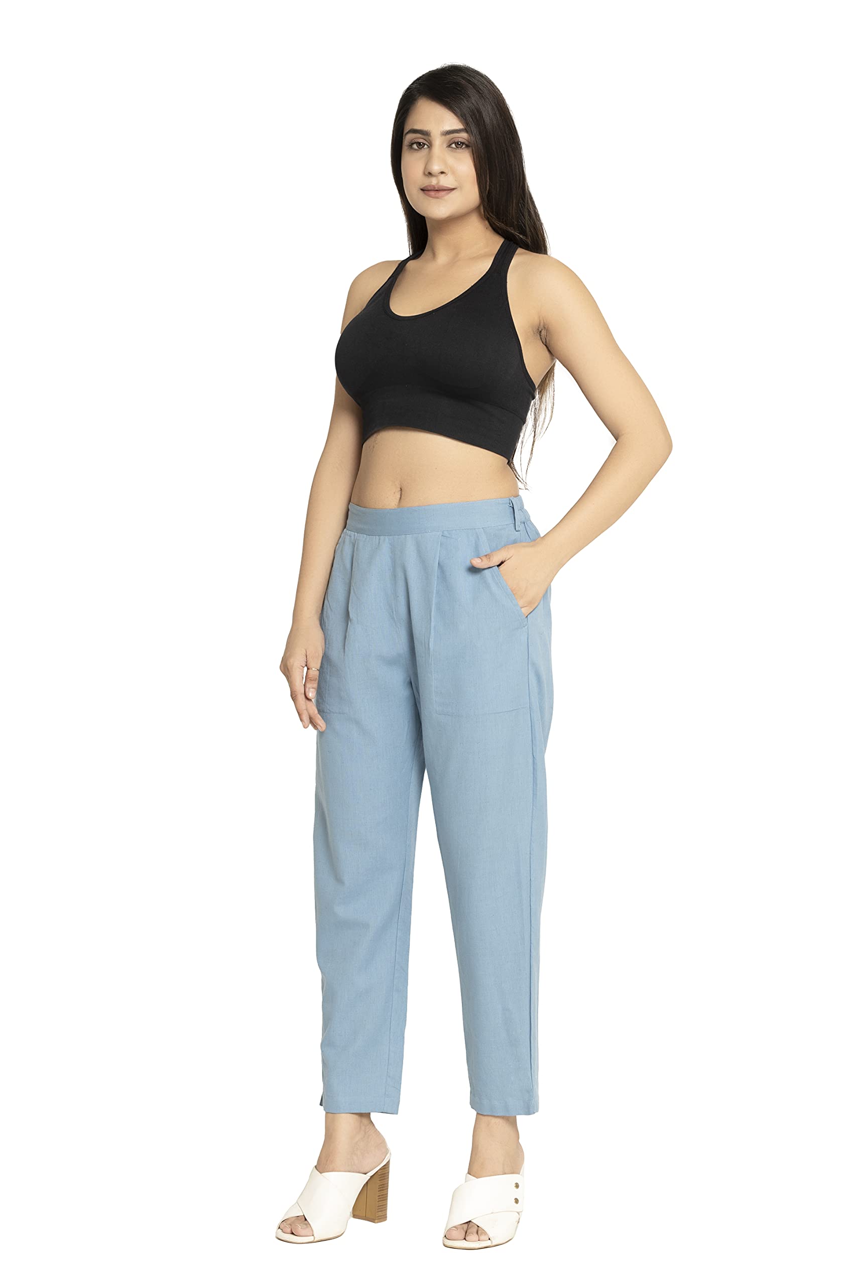Women's Cotton Trousers - Blue - Image 4