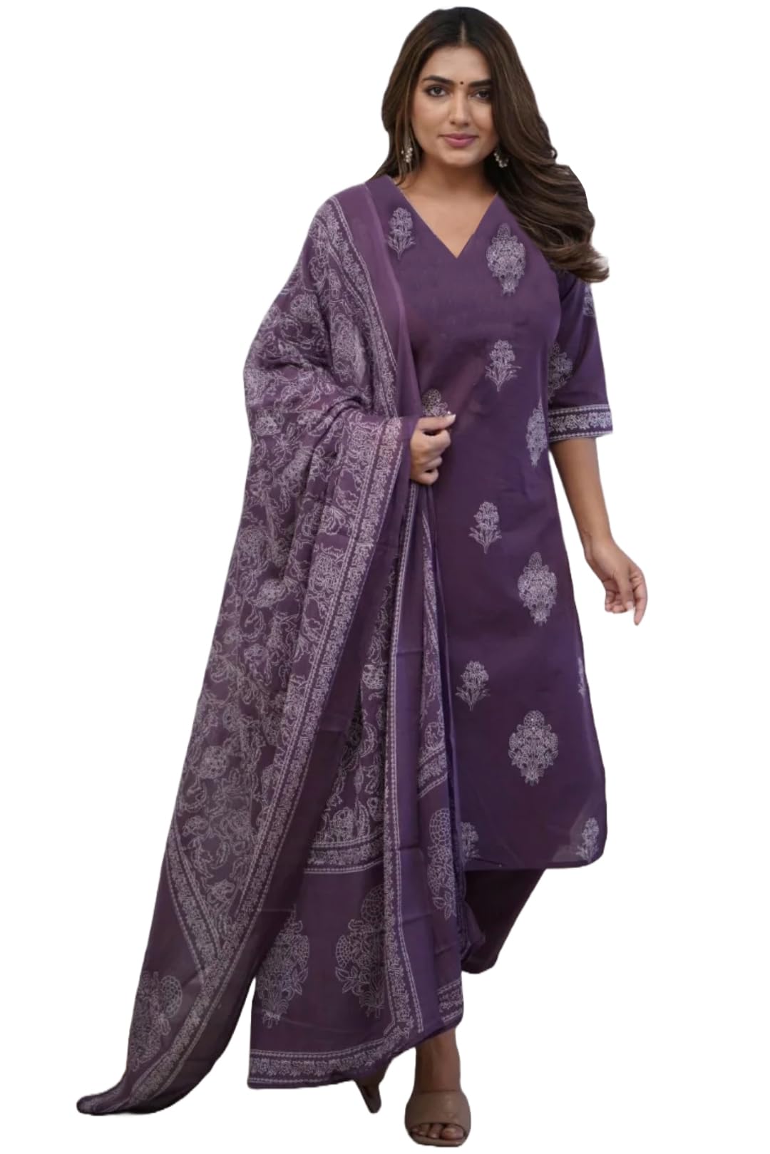GoSriKi Women's Kurta with Pant & Dupatta - Purple