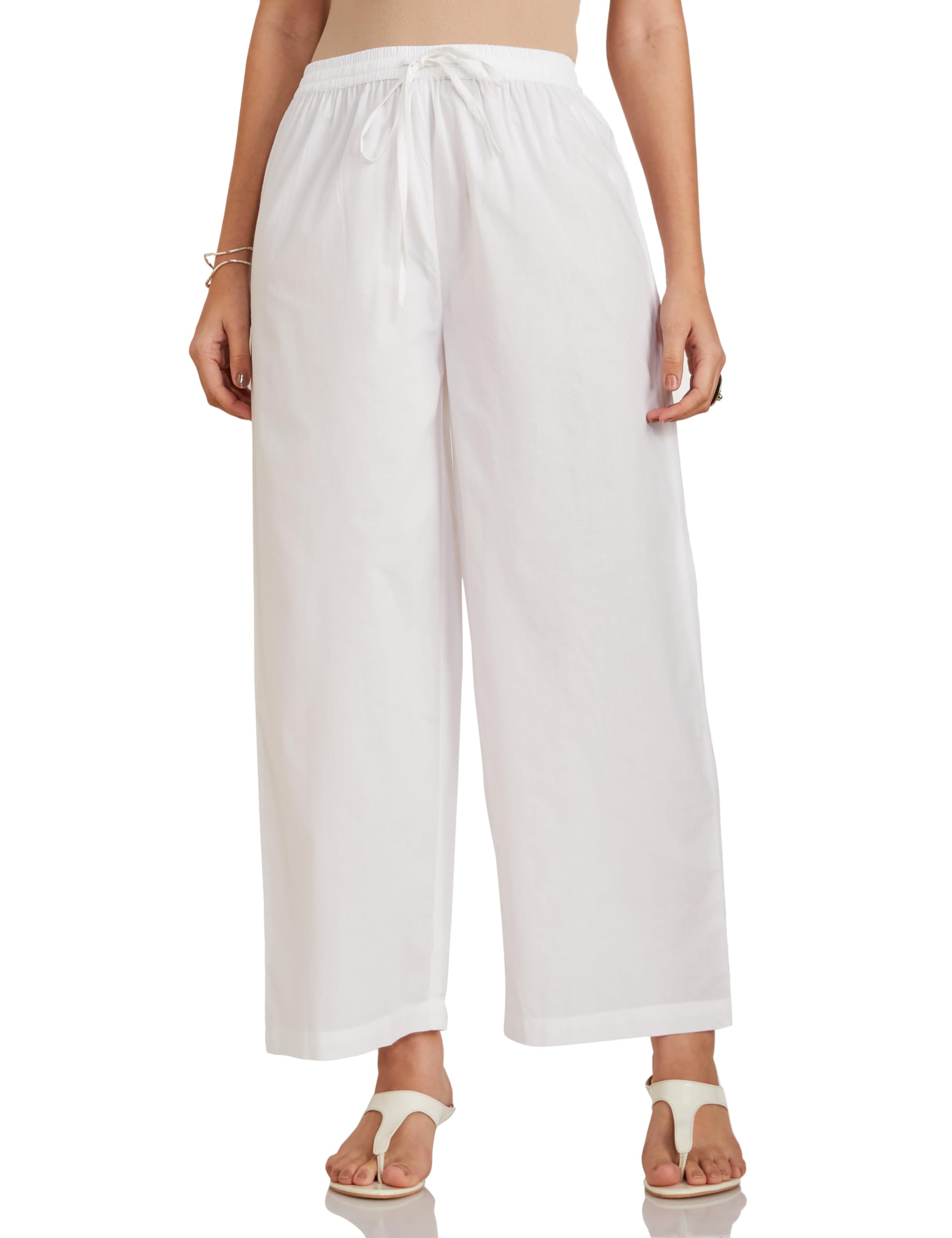 Myx Women's Cotton Palazzo Pants - White
