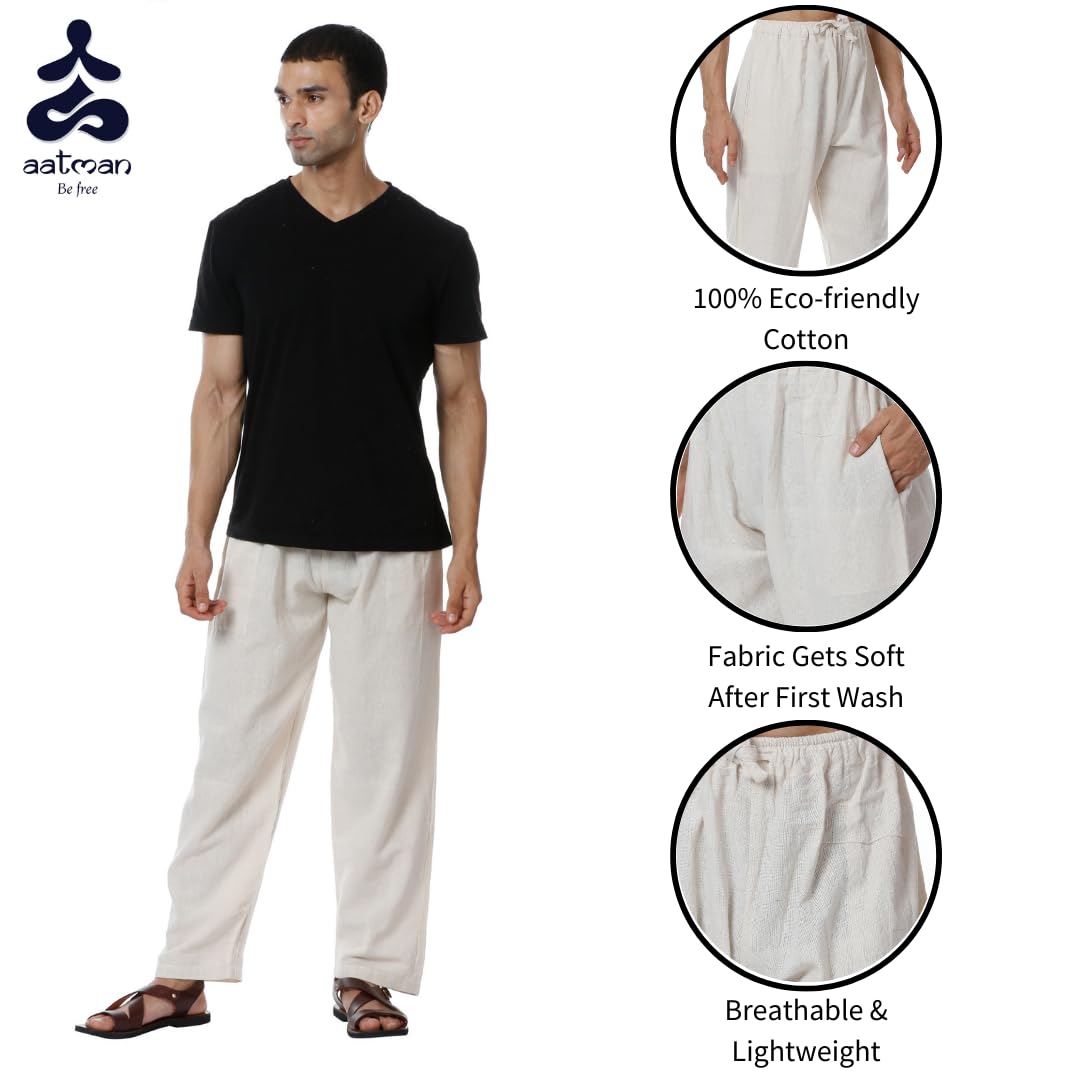 Aatman Men's Cotton Pyjama - Cream - Image 5