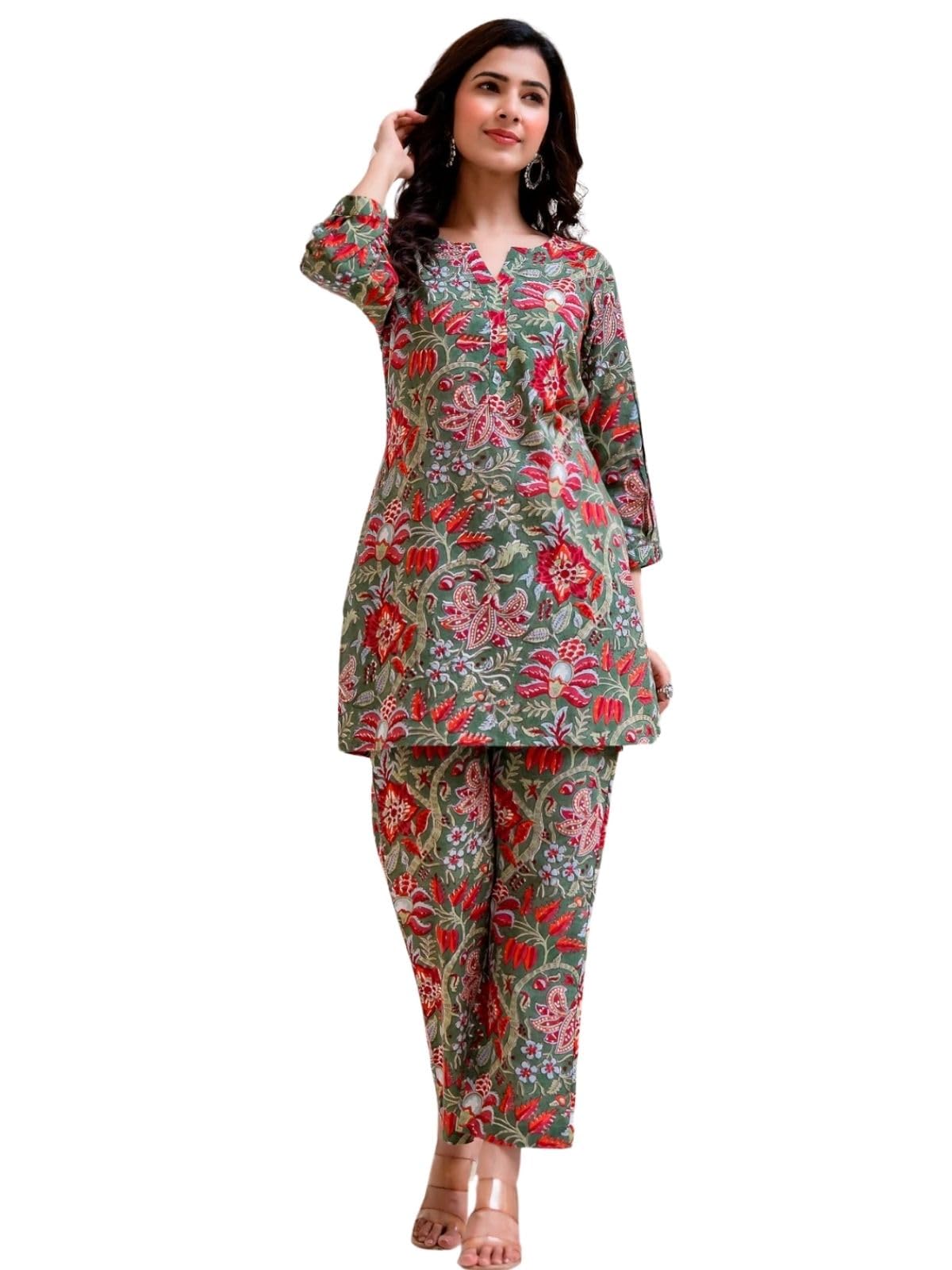 GRECIILOOKS Women's Kurta Co-Ord Set - Green