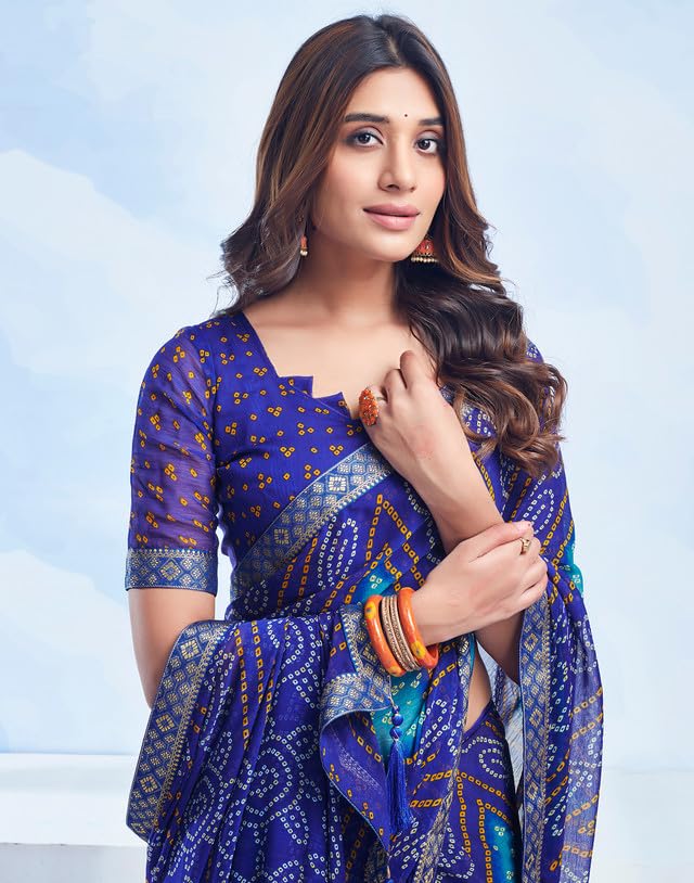 SIRIL Women's Chiffon Bandhani Saree - Blue - Image 5