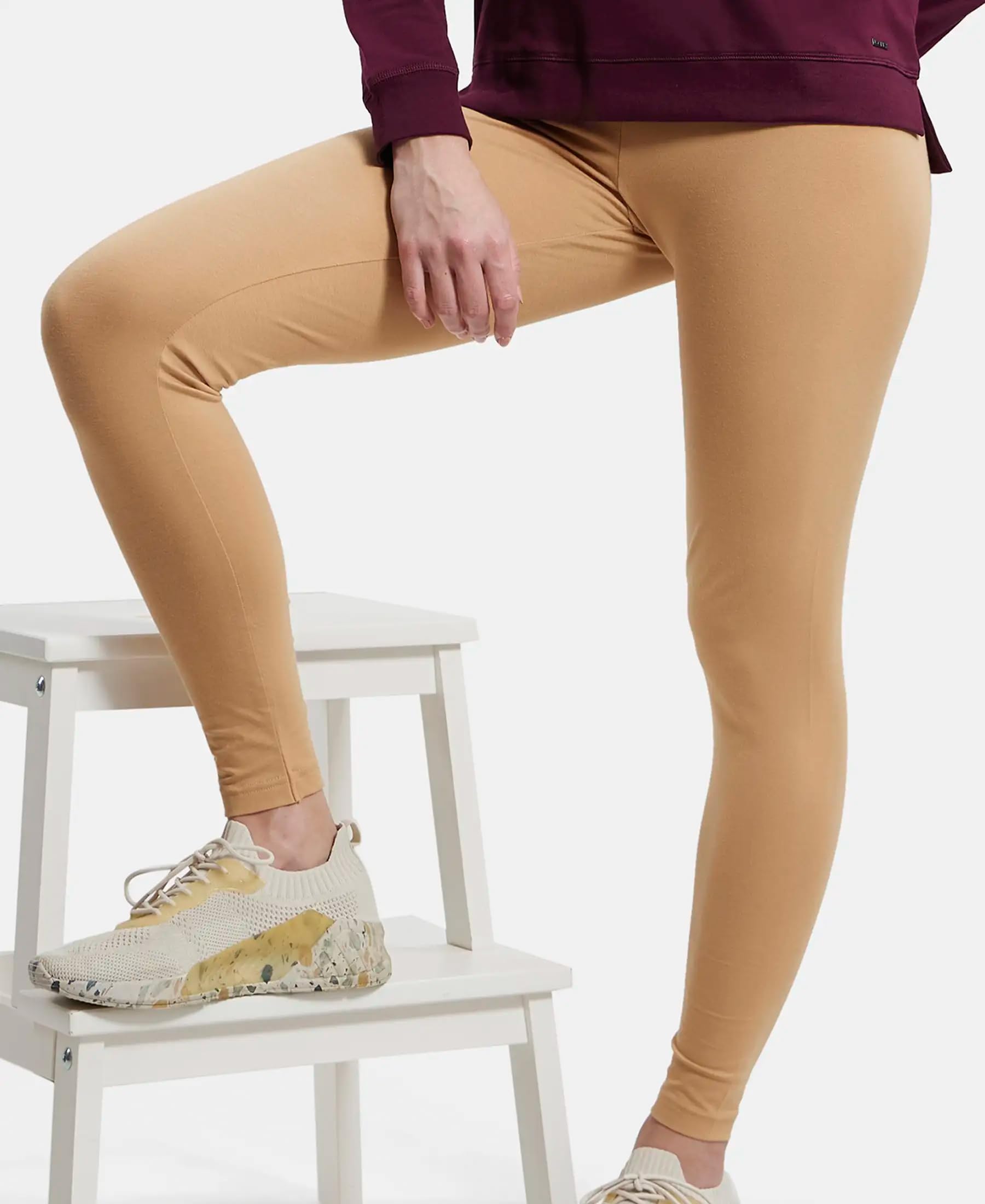 Jockey Women's Slim Fit Cotton Blend Leggings - Tan - Image 5