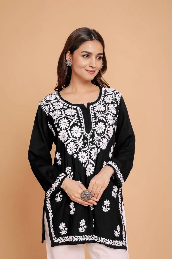 Sidhidata Black Rayon Embroidered Kurti for Women - Image 4