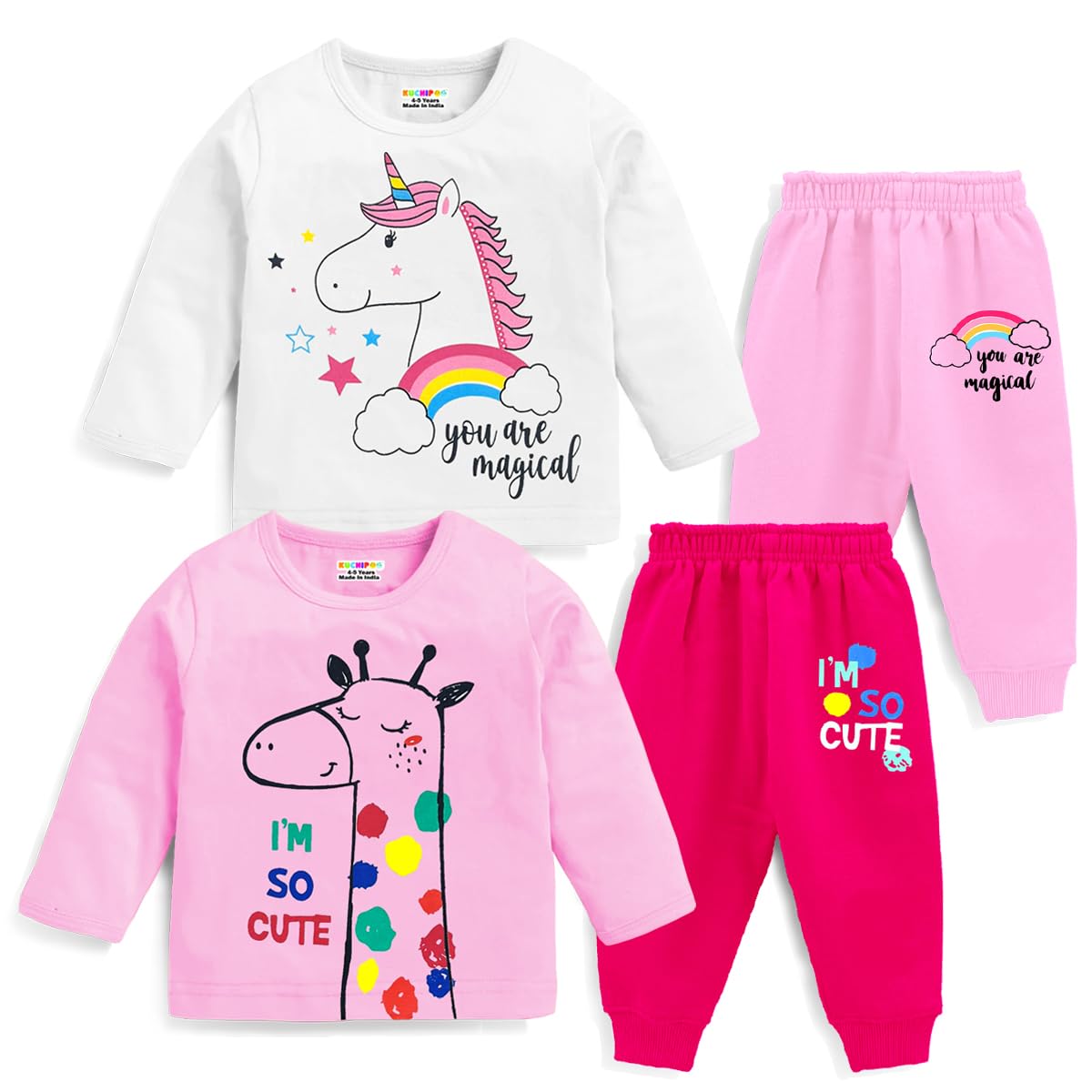 Kuchipoo Girls Cotton Blend Printed Pajama Set