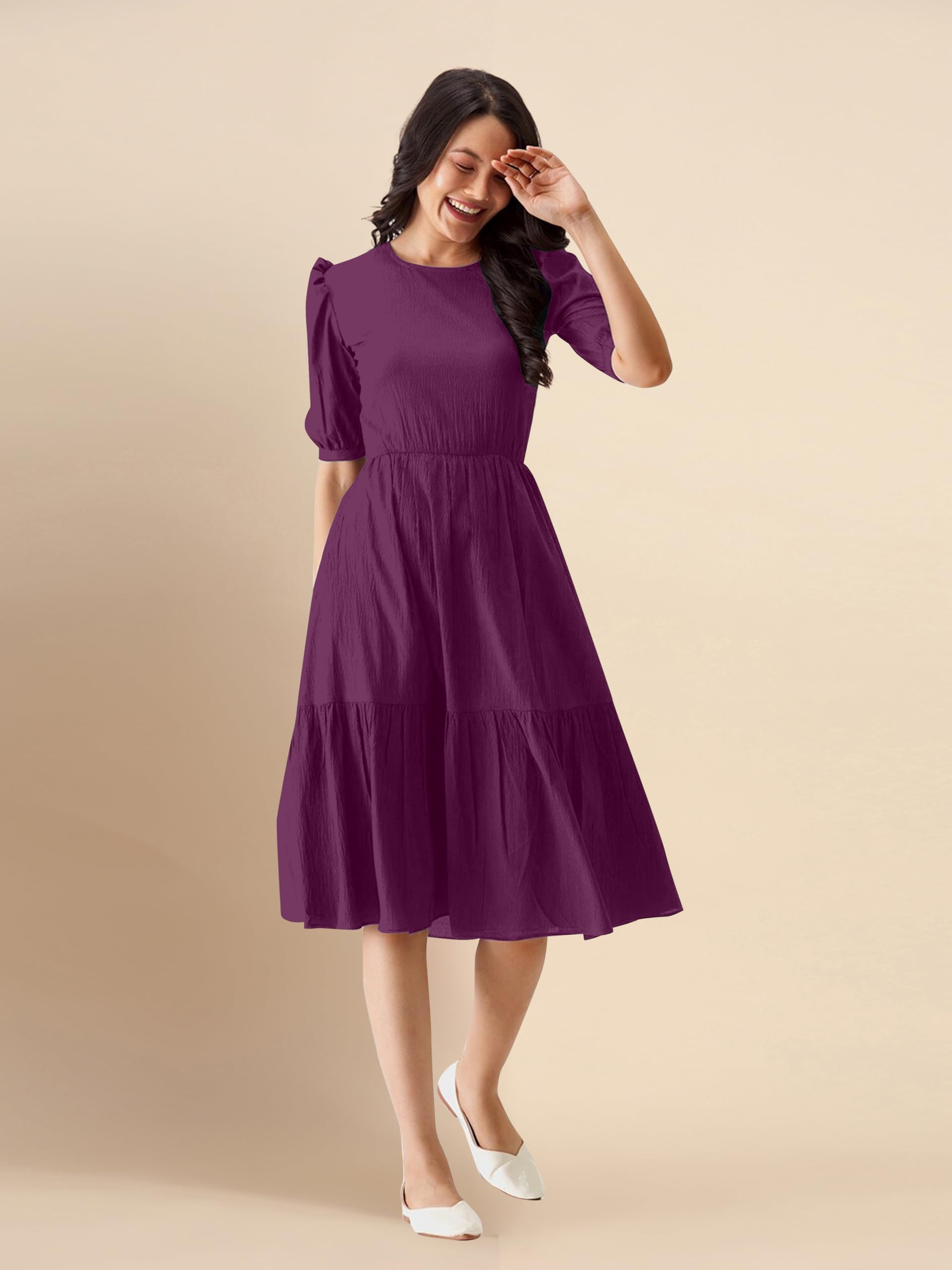 TRENDMALLS Women's Satin Cotton Flared Western Midi Dress - Wine - Image 3