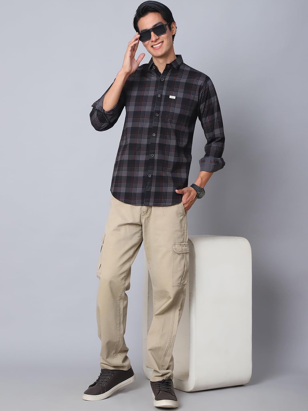 Majestic Men's Checked Casual Shirt - Dark Grey - Image 5
