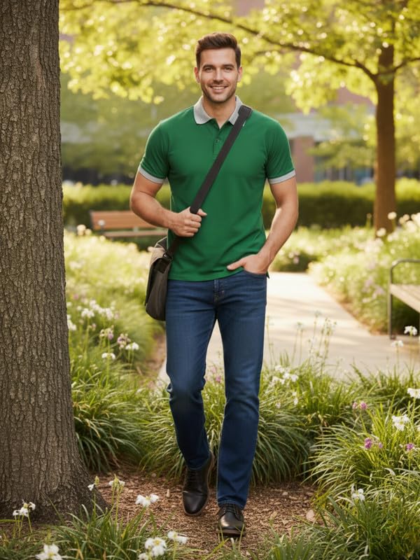 SAIKSA Men's Green Polo T-Shirt - Image 5