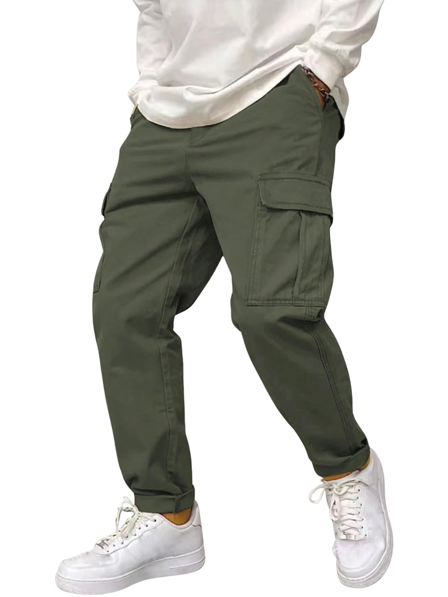 POSHAX Men's Green Cargo Pants