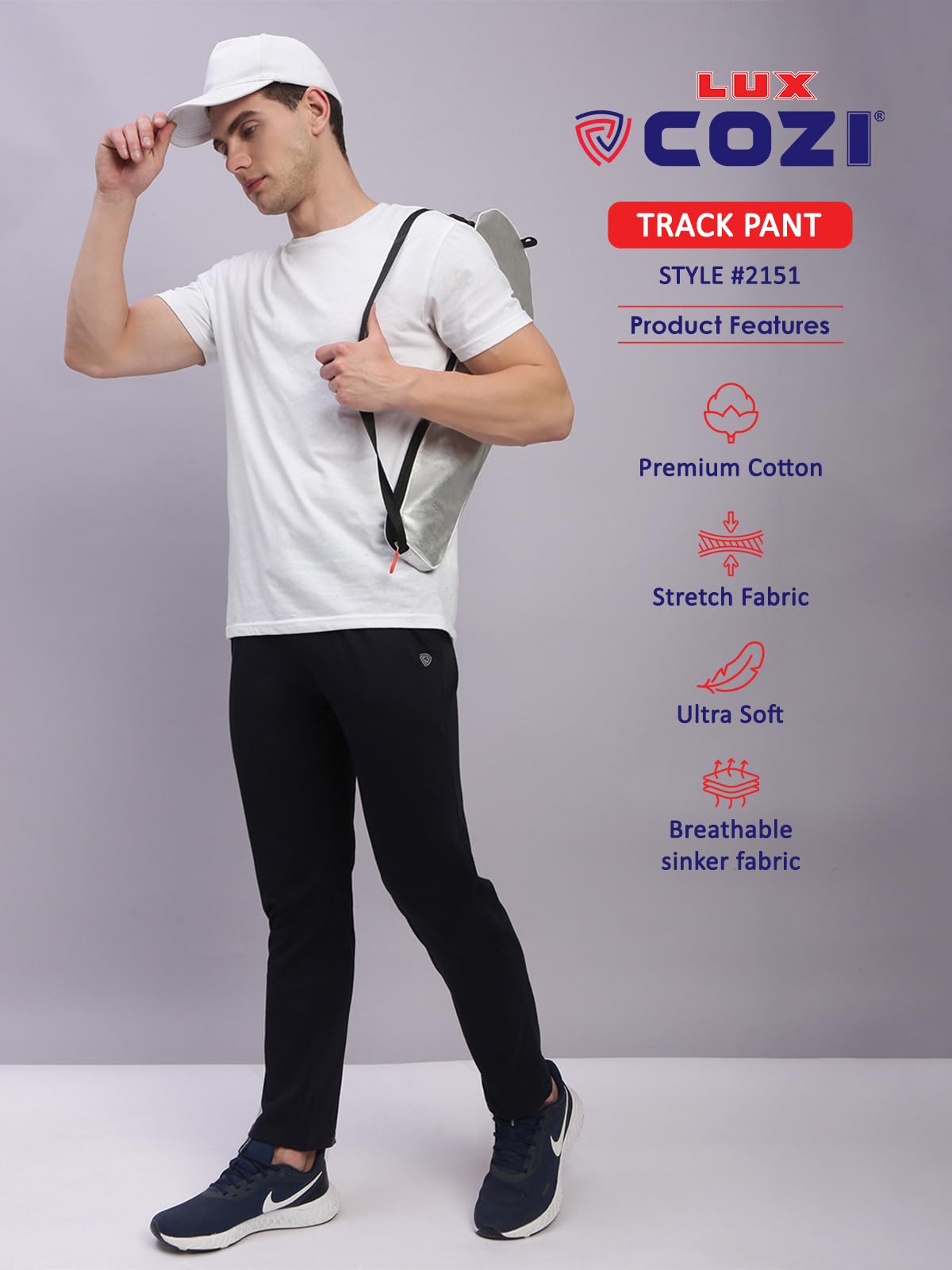 Lux Cozi Men's Solid Cotton Trackpant - Black - Image 3