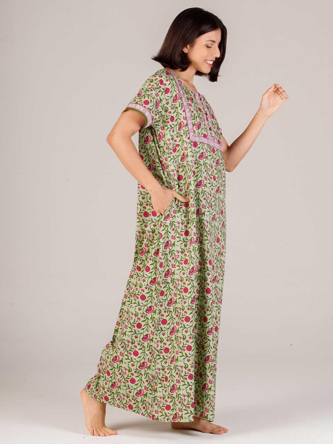 Evolove Forest Green Cotton Maxi Nighty for Women - Image 5