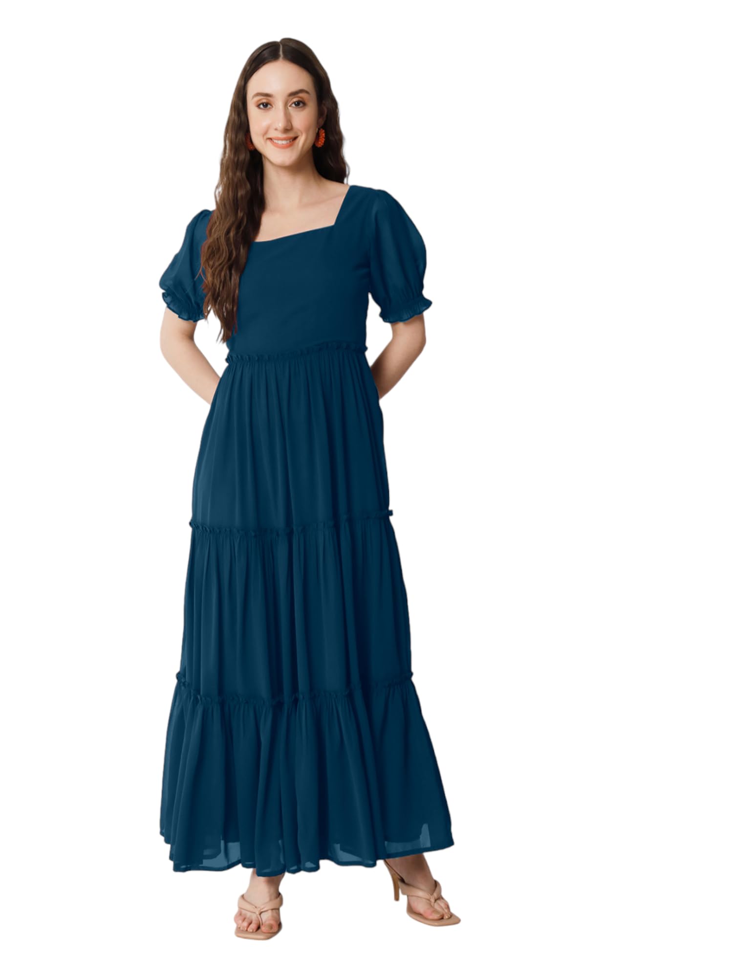 Femvy Georgette Maxi Gown for Women - Blue