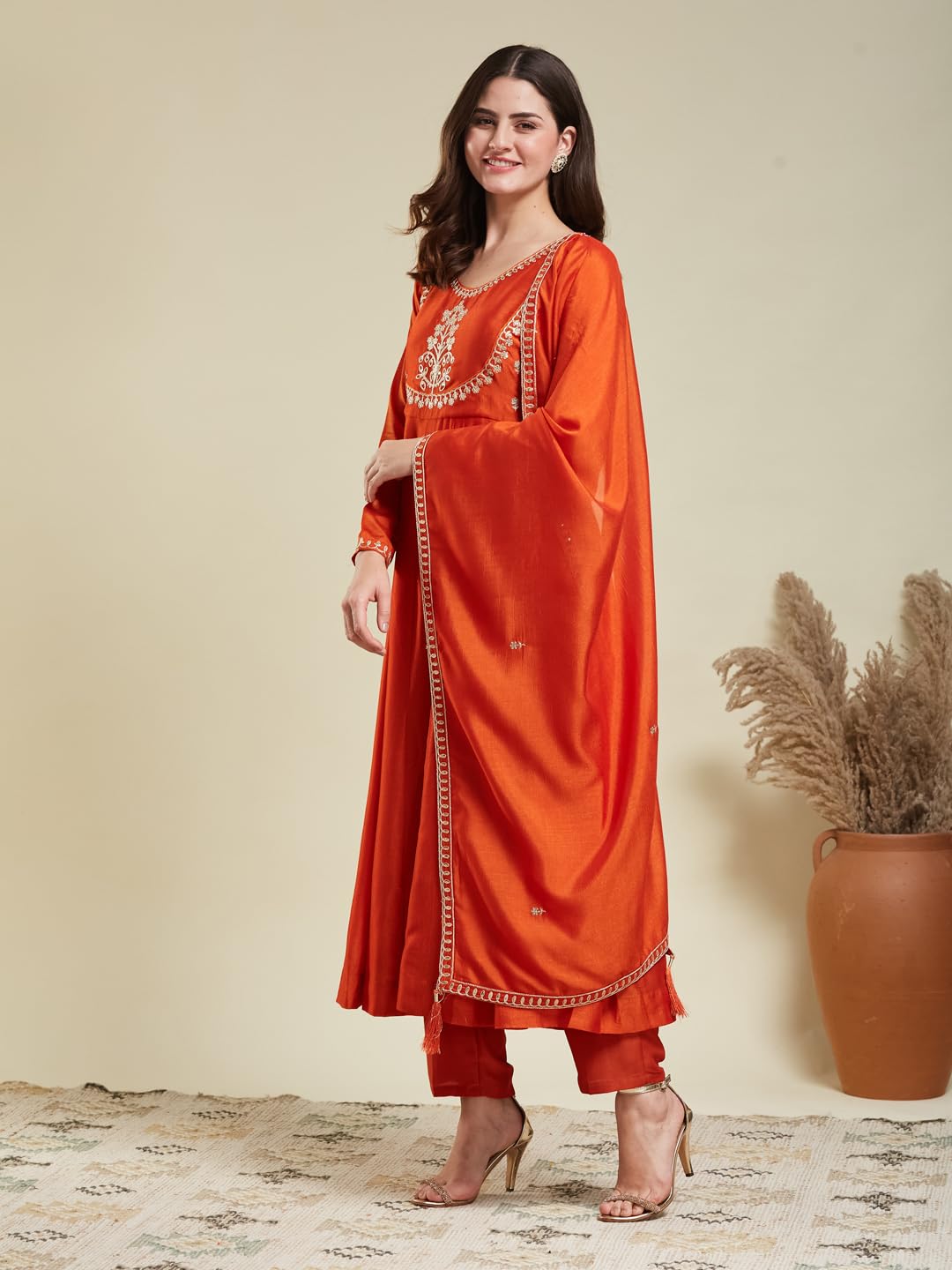MOKOSH Women's Silk Anarkali Set - Orange - Image 5