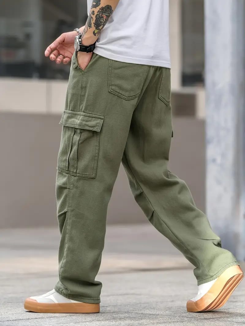 Q Fashion Men's Cotton Casual Cargo Pants - Olive - Image 5