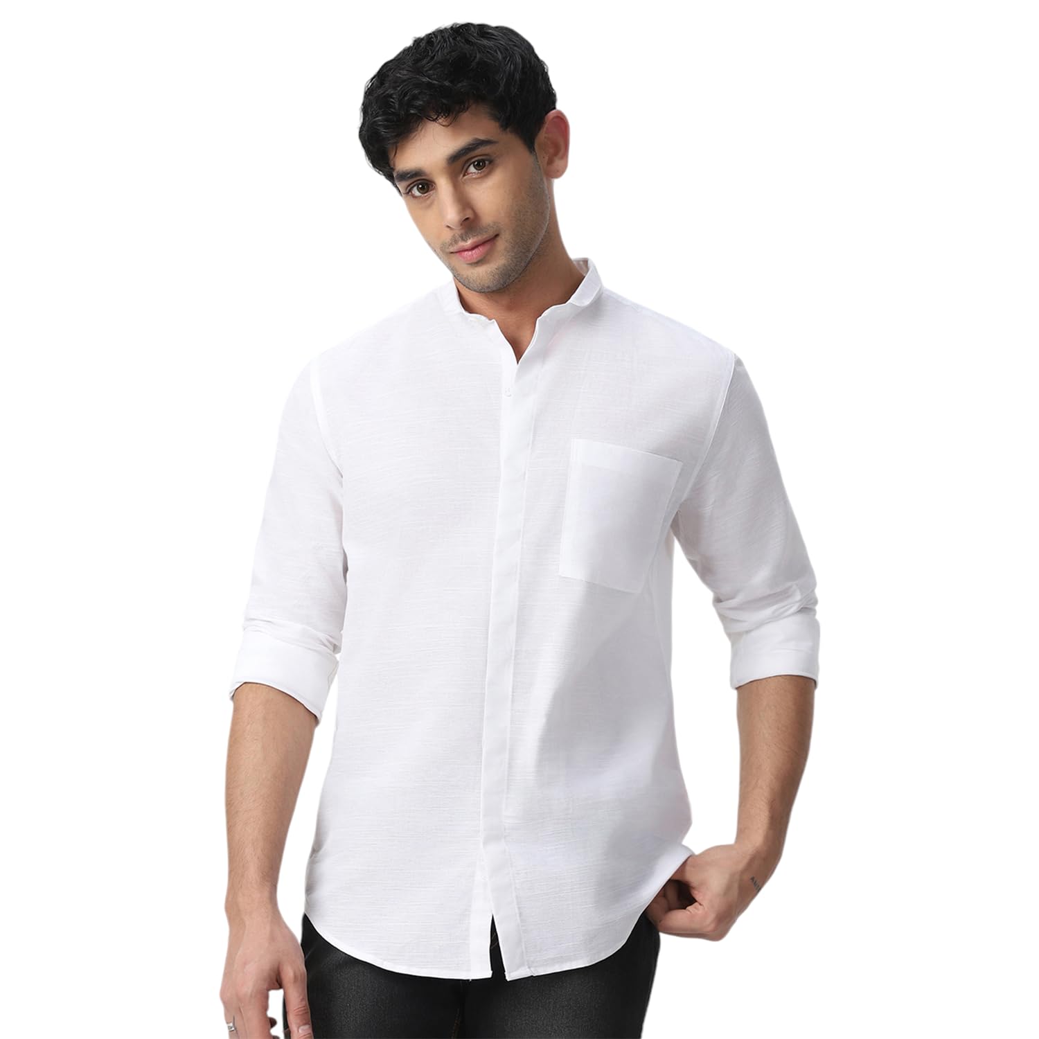 Urbano Fashion Men's White Cotton Casual Shirt