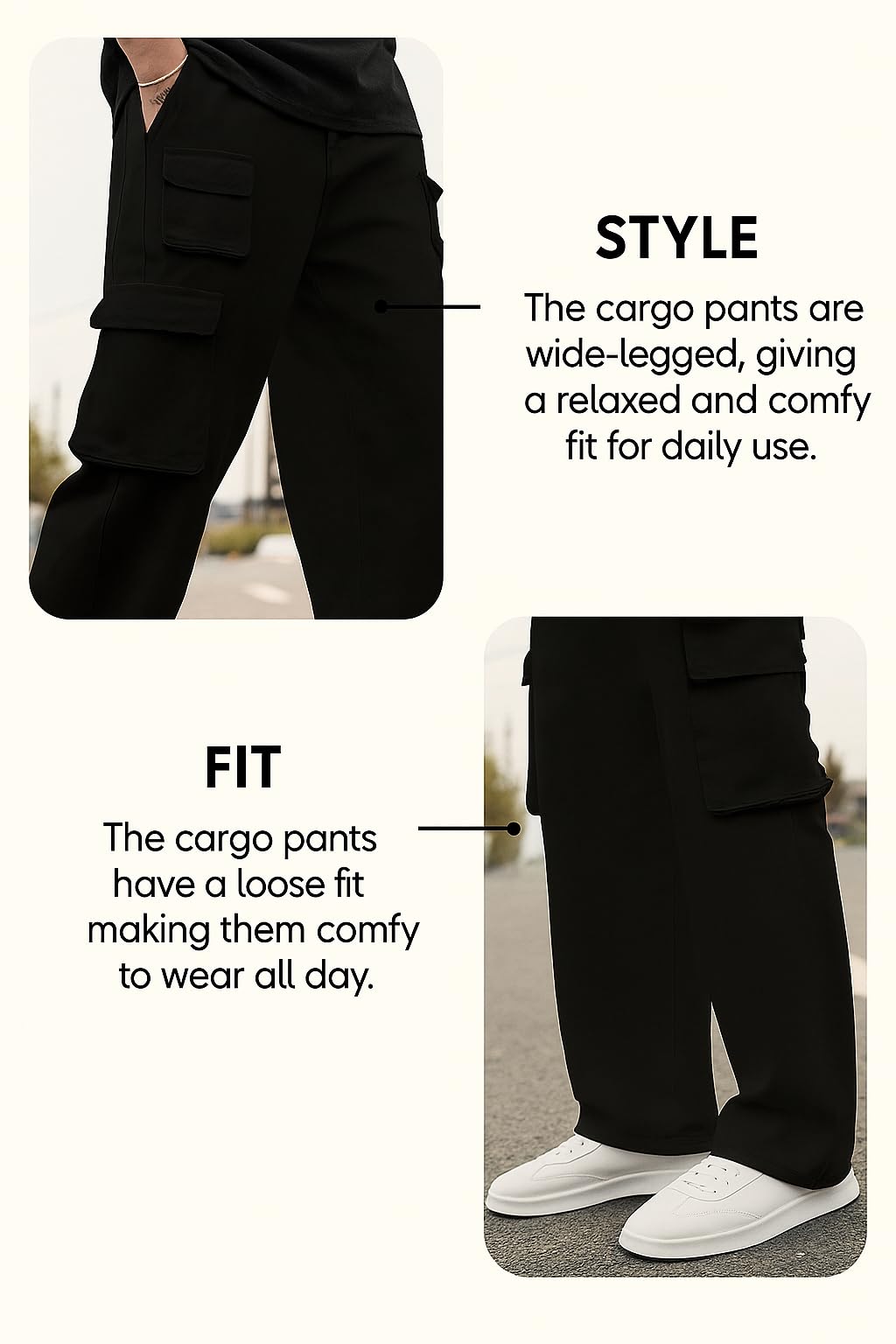 Lymio Men's Black Cotton Cargo Pants - Image 5