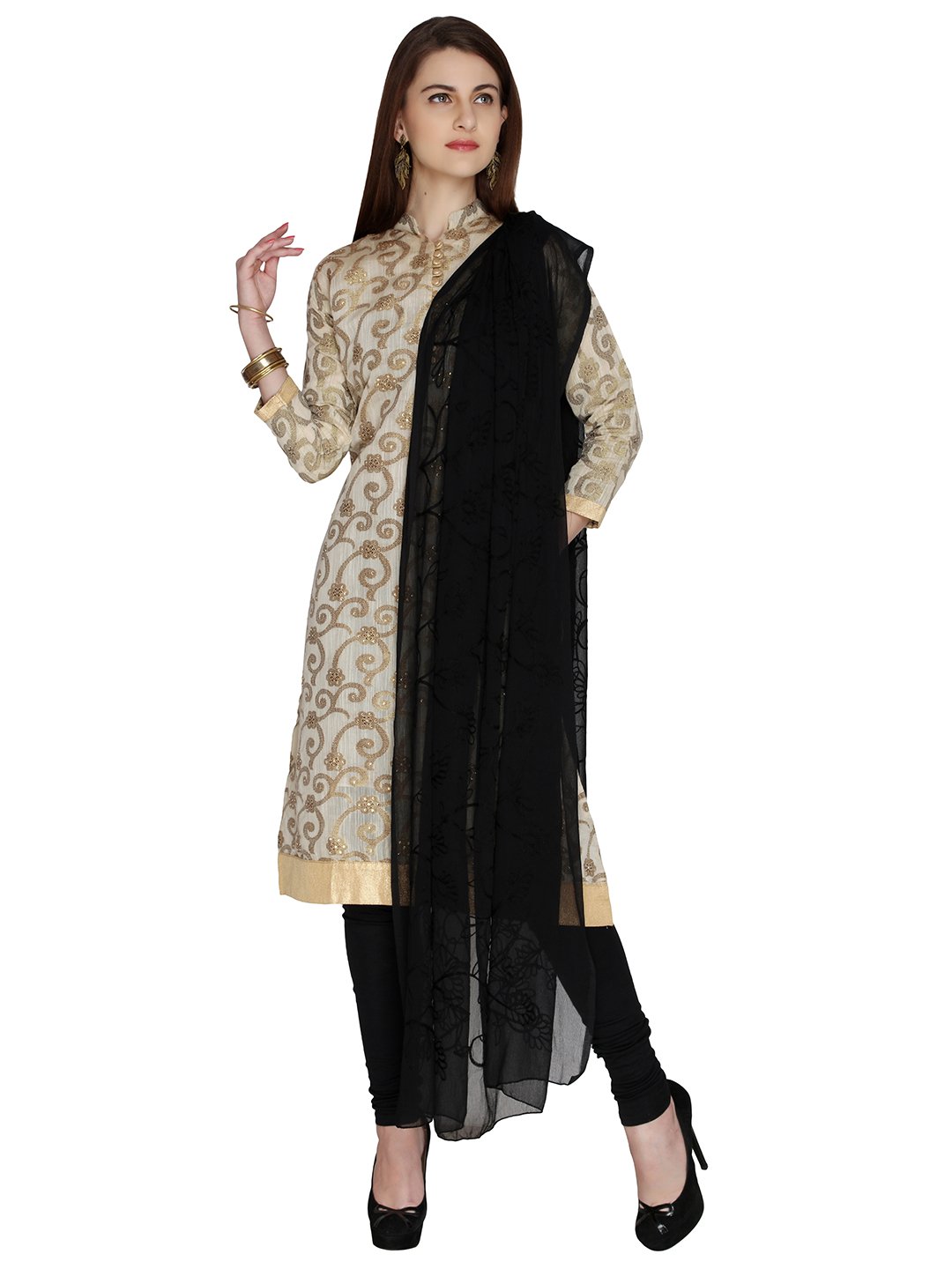 DUPATTA BAZAAR Woman Black Embrodiered Chiffon Dupatta - Image 3