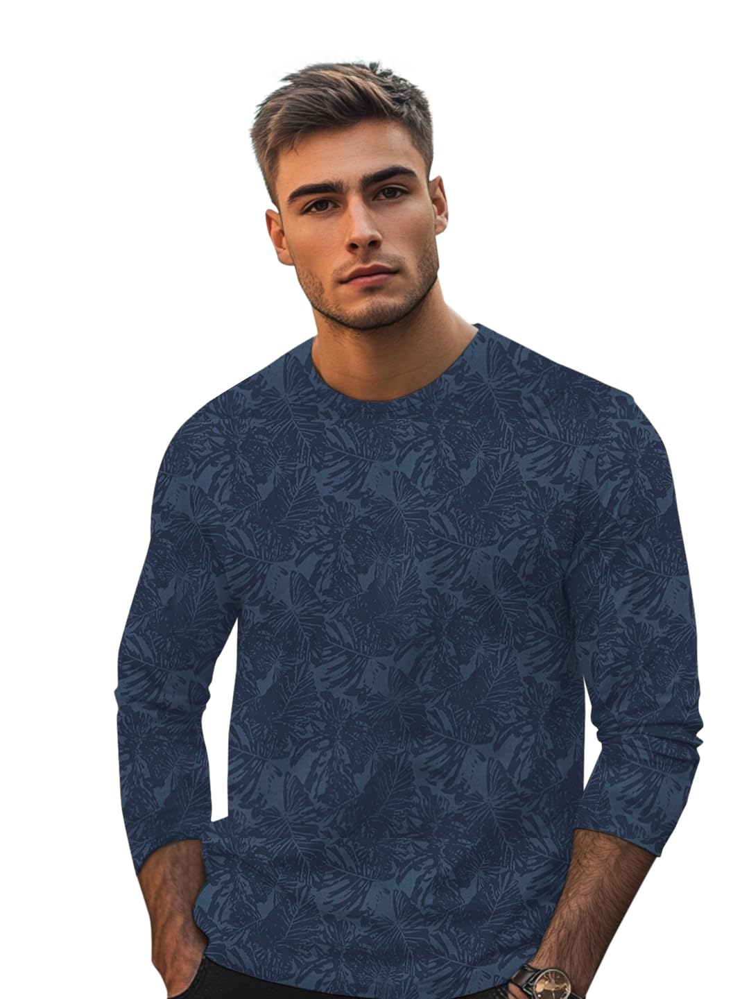 Urbano Fashion Men's Indigo Printed T-Shirt